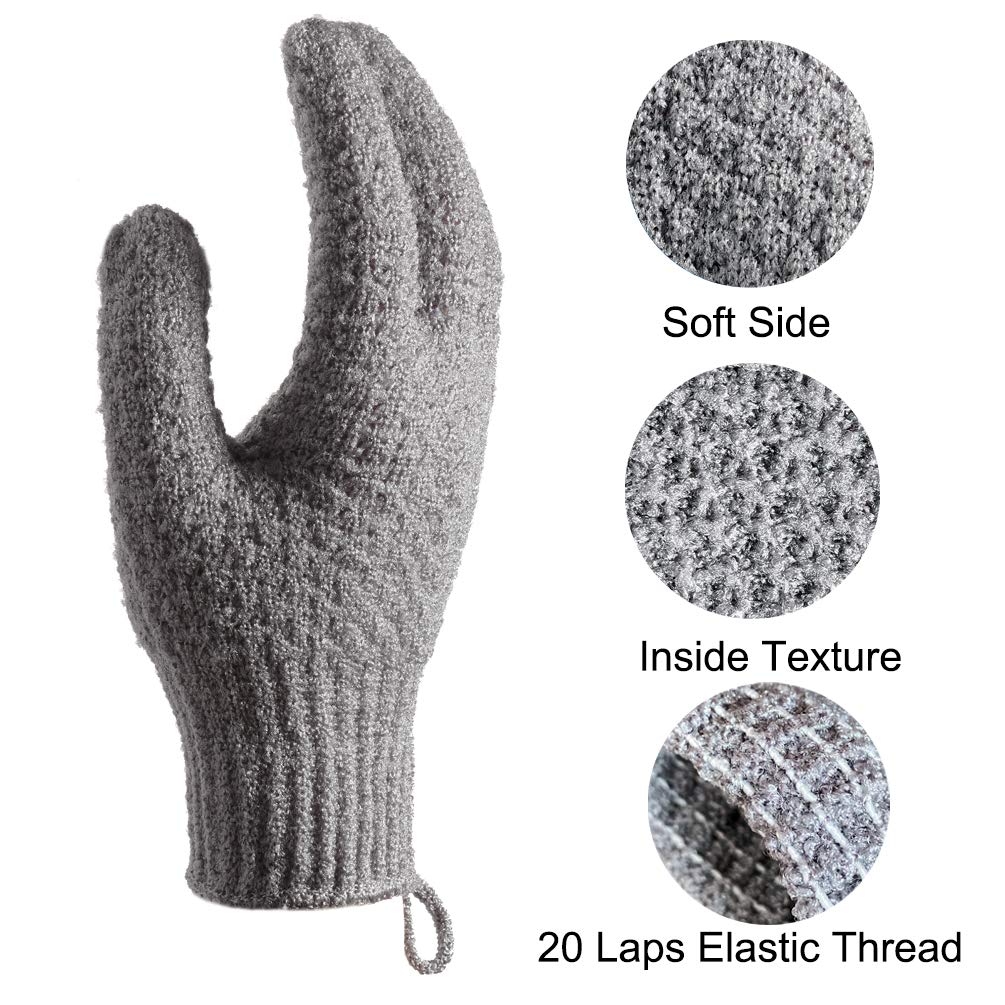 Bath Exfoliating Gloves - 2 Pairs of Lengthened and Large Scrubbing Gloves for Shower, Spa, and
