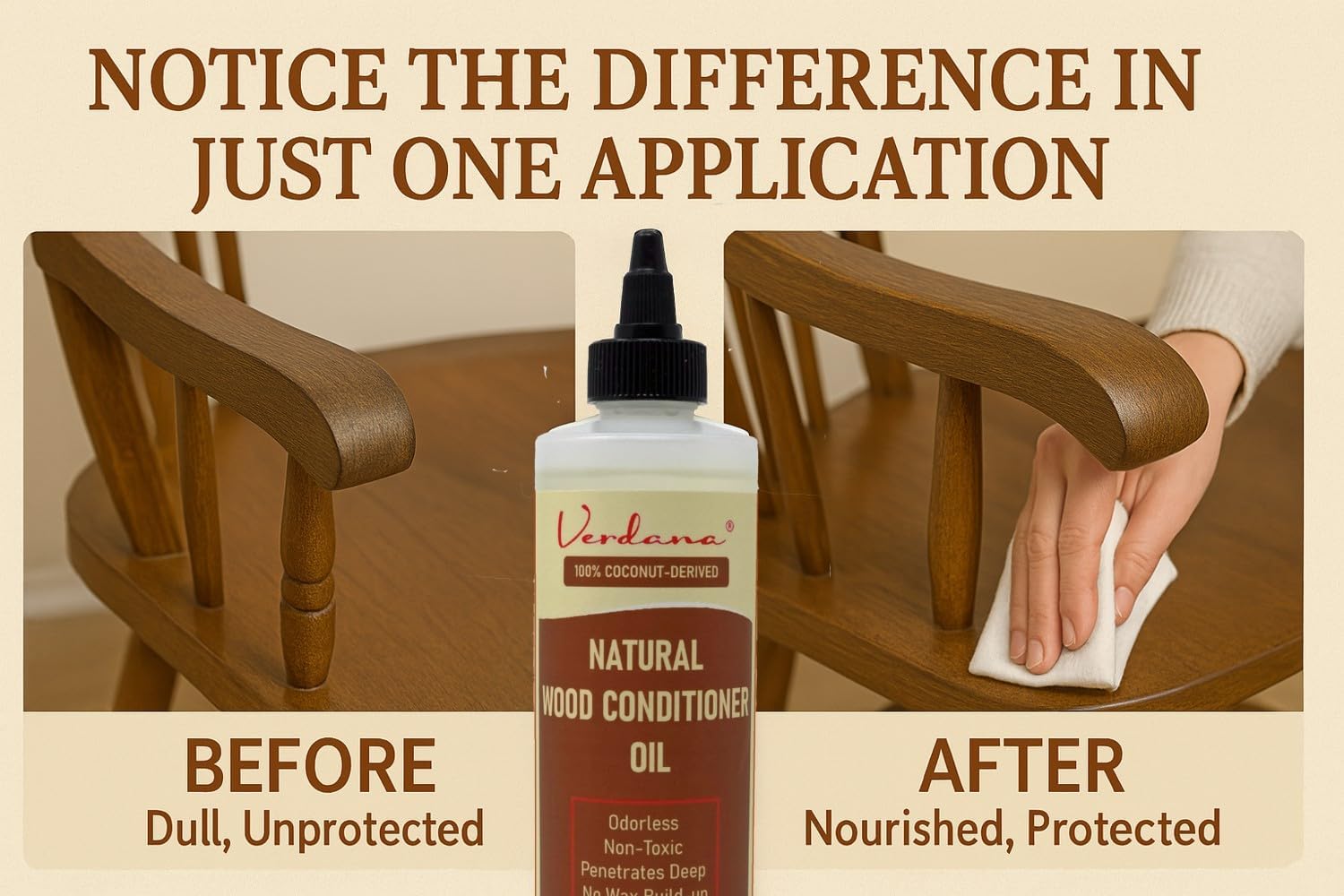Verdana Natural Wood Conditioner Oil – 8 fl oz – Odorless, Non-Toxic Coconut Oil Polish for
