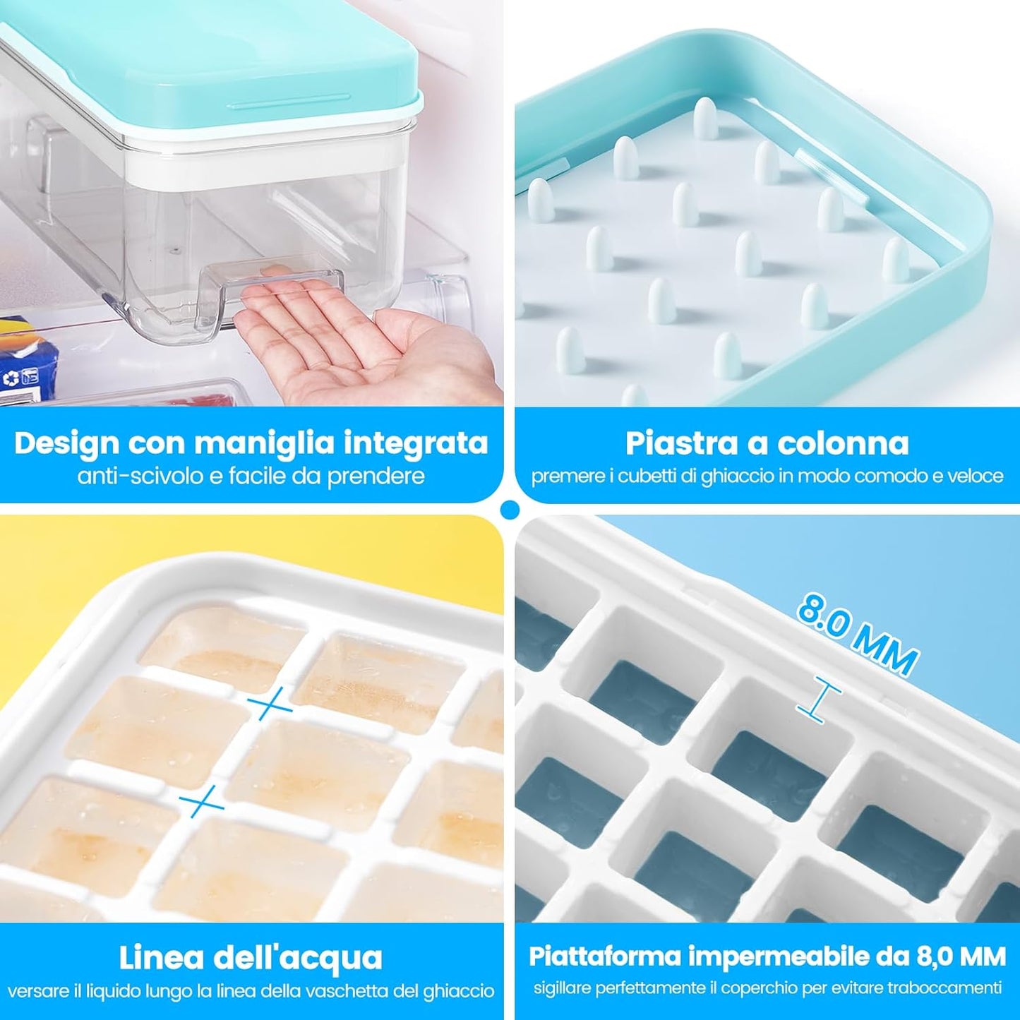 Ice Cube Tray with Lid and Bin, 32 pcs Ice Cubes Molds, Ice Trays for Freezer, Ice Cube Tray Mold