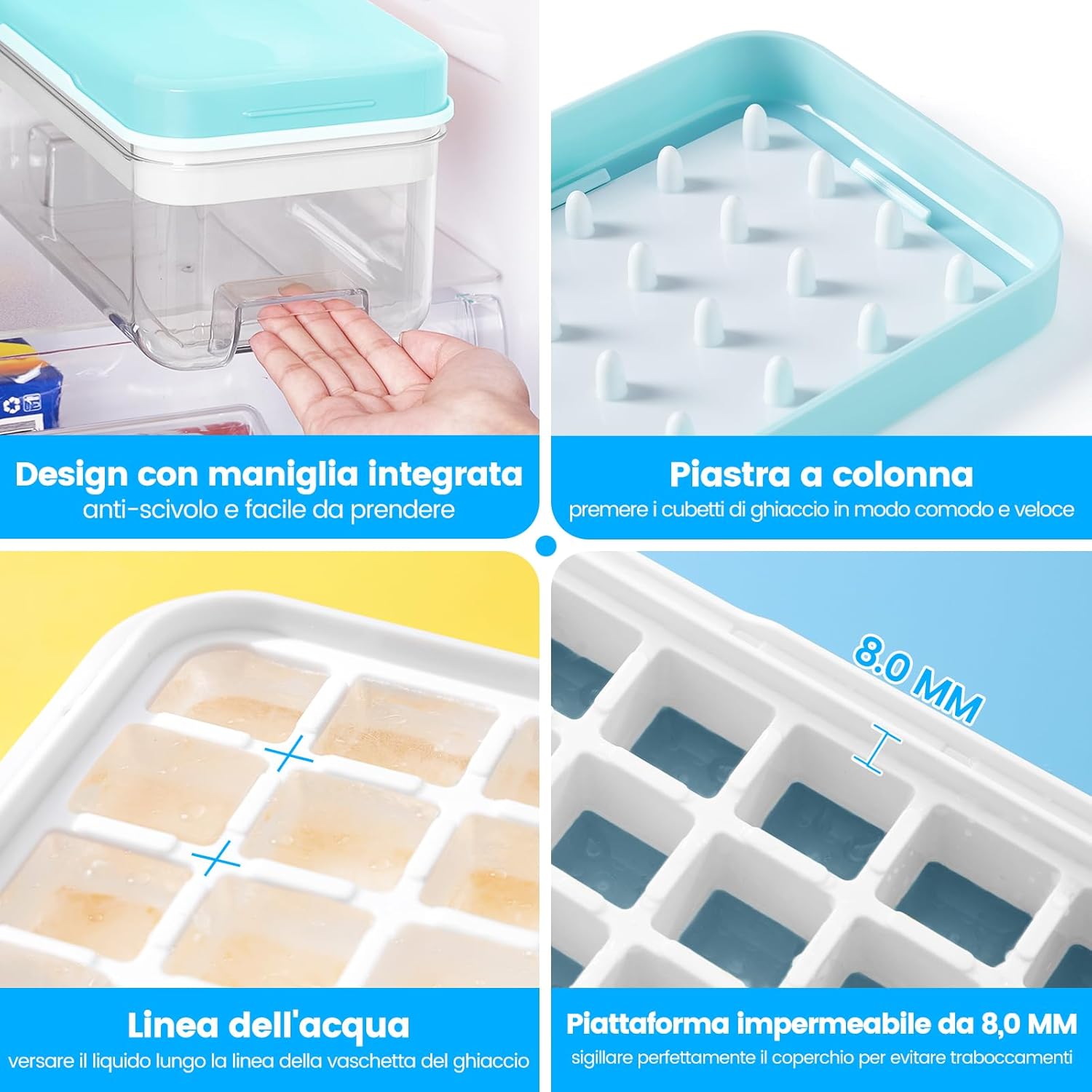 Ice Cube Tray with Lid and Bin, 32 pcs Ice Cubes Molds, Ice Trays for Freezer, Ice Cube Tray Mold