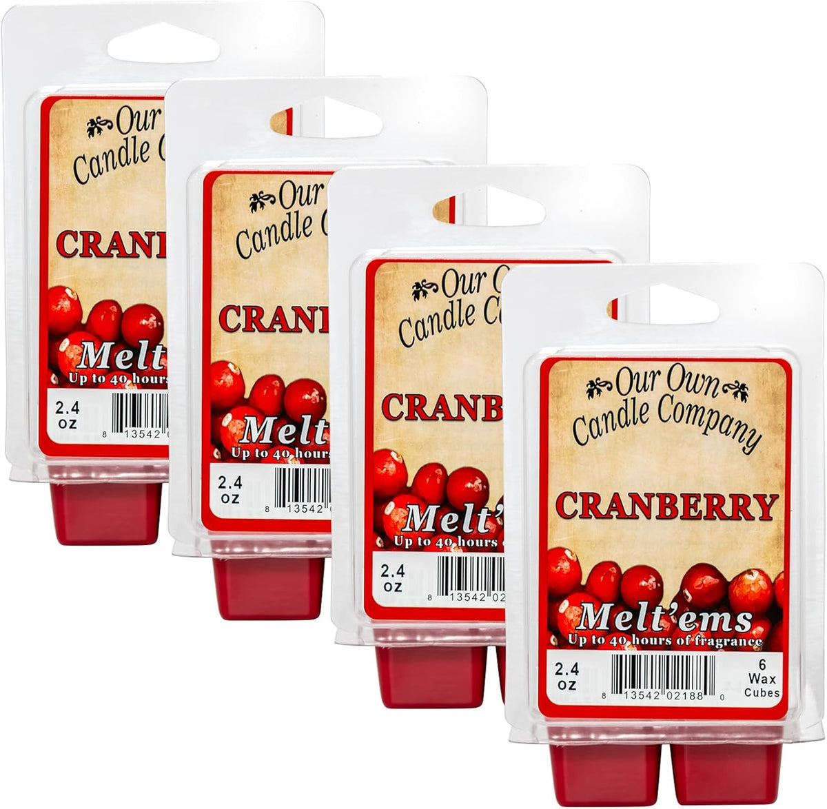 Our Own Candle Company Premium Wax Melt, Cranberry Scent, 6 Cubes, Handmade in The USA, 24 Cubes (4