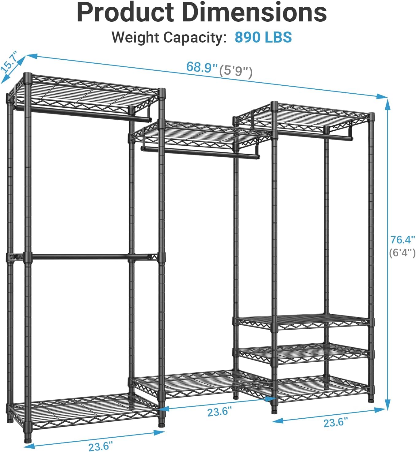 VIPEK V5 Portable Closet Wardrobe Heavy Duty Clothes Rack, Freestanding Clothing Rack with 4 Hang