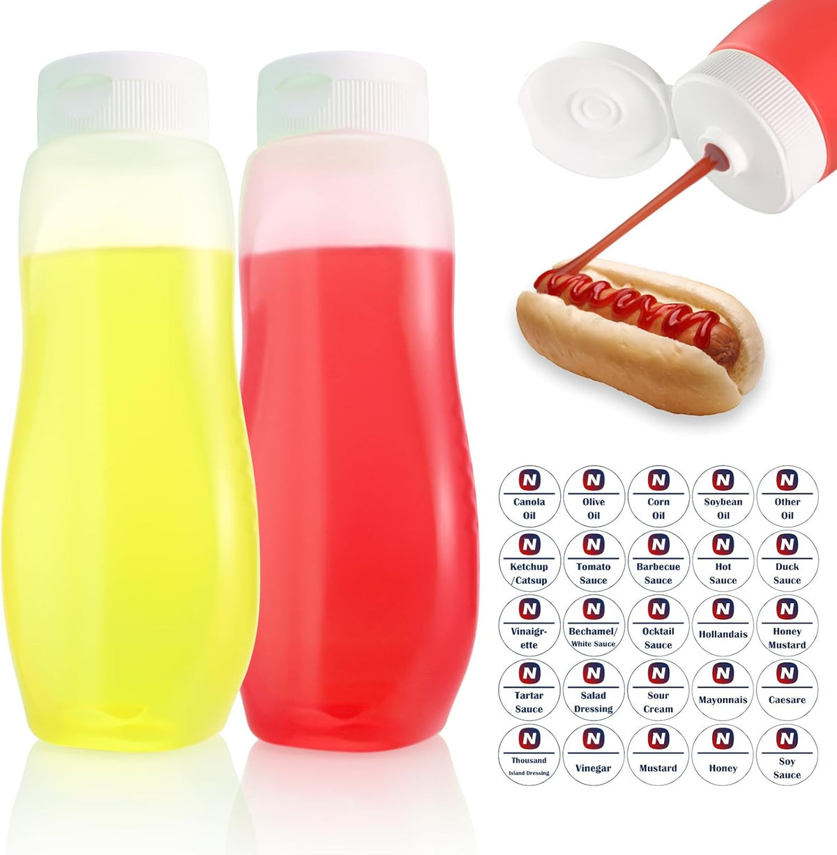 Condiment Squeeze Bottles for Ketchup Hot Sauce Liquids Oil with Caps for Condensed Milk and