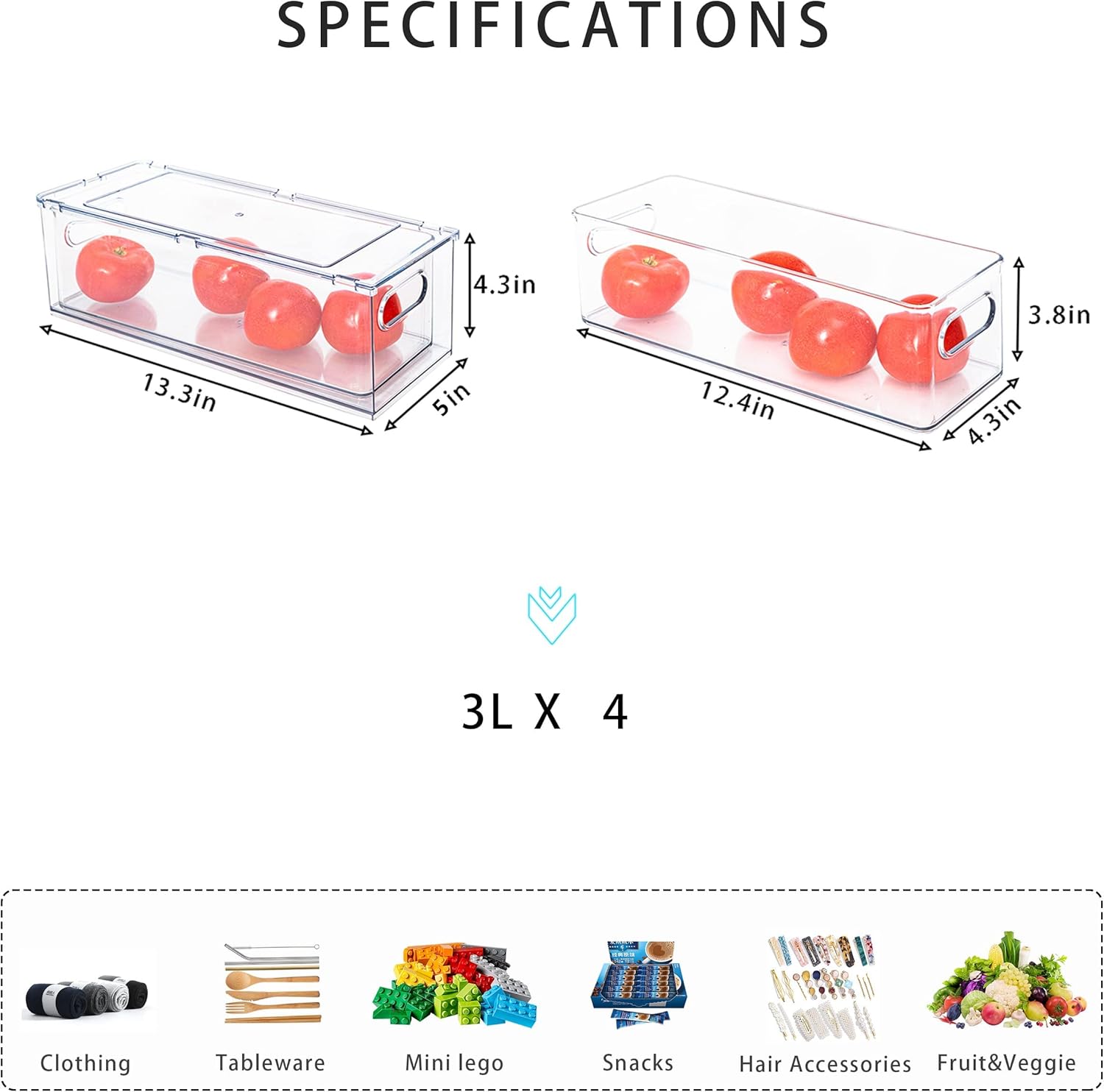 MineSign 4Pack Stackable Fridge Drawers Pull-out Storage Bins with Handle Clear Food Container for