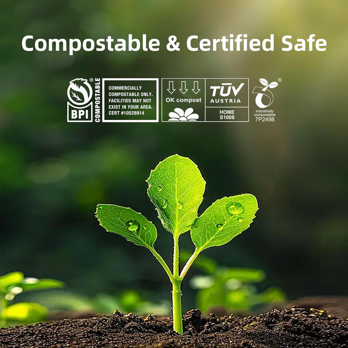 Compostable Trash Bags, Small Compost Bags 3 Gallon, Extra Thick 0.8 Mils, 16.9" x 17.7", 50 Count