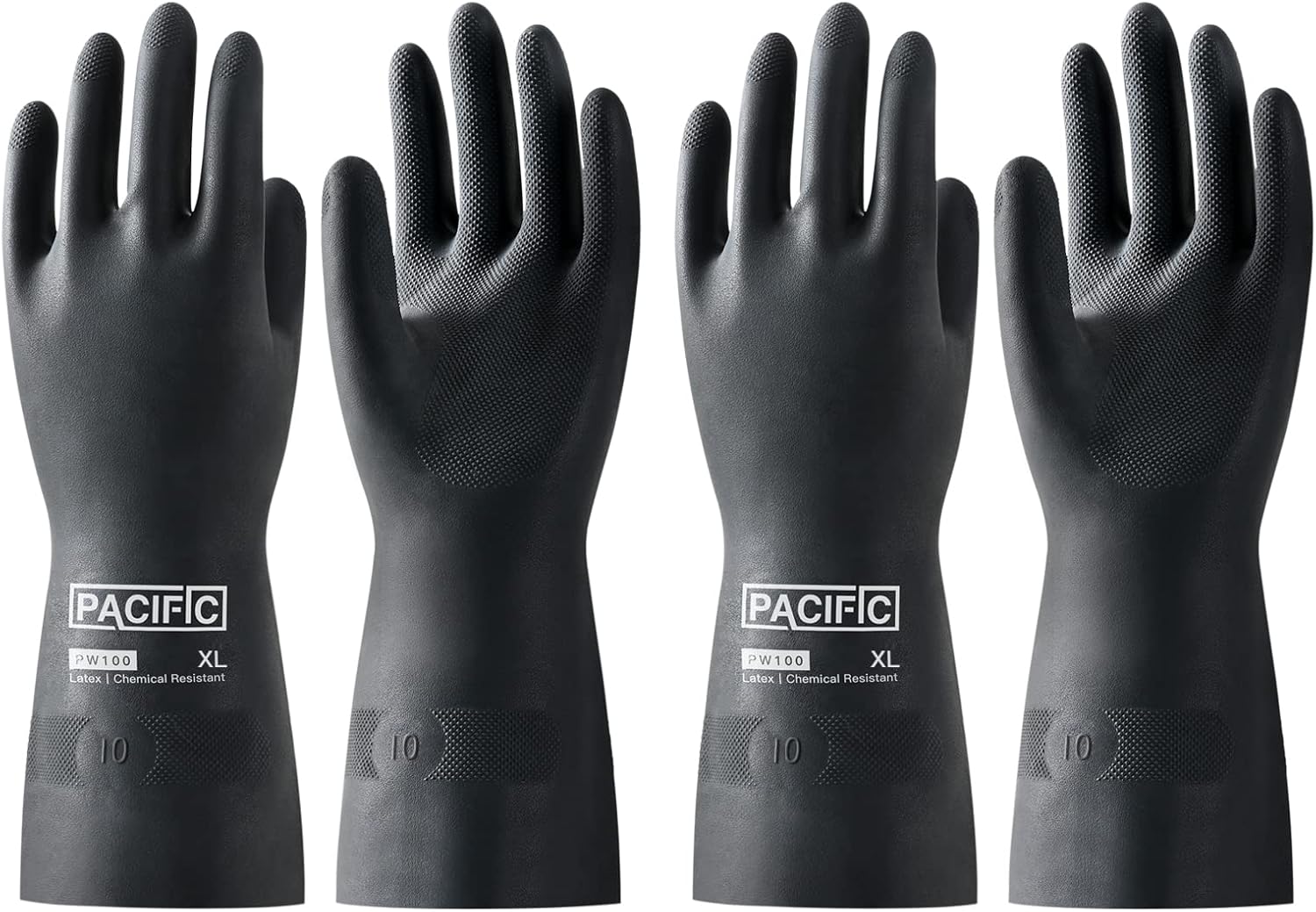 PACIFIC PPE 2 Pairs Chemical Resistant Gloves, Heavy Duty Industrial Rubber Gloves, Resist Acid