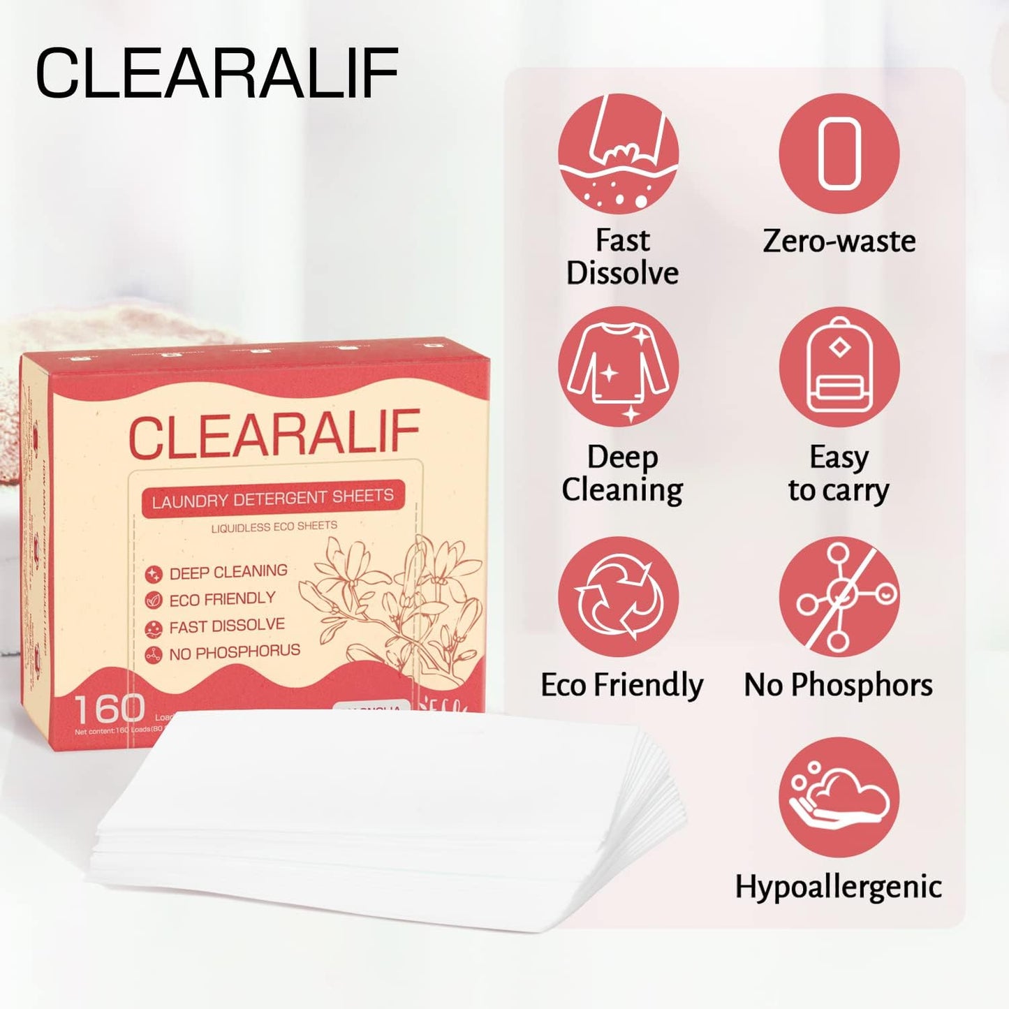 CLEARALIF Laundry Detergent Sheets Up to 160 Loads, Magnolia - Great For Travel,Apartments