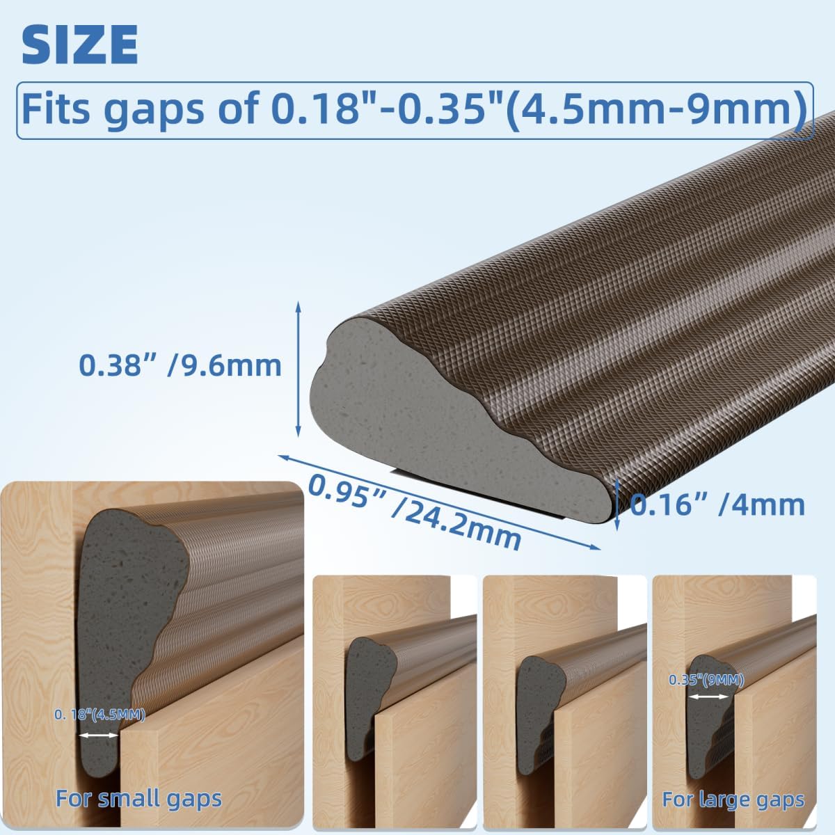 Wedge-Shape Window Weather Stripping Door Frame Seal Strip 3Pcs×196" Brown,Upgrade Black