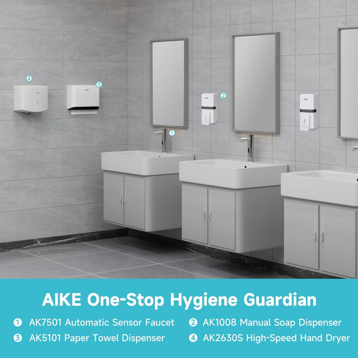 AIKE Wall Mount Liquid Soap Dispenser, 27oz Large Capacity with Extended Pump for Commercial