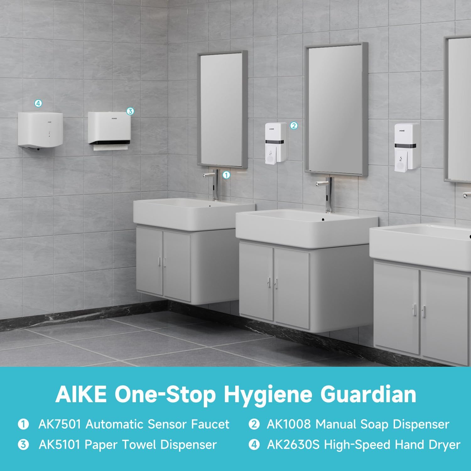 AIKE Wall Mount Liquid Soap Dispenser, 27oz Large Capacity with Extended Pump for Commercial