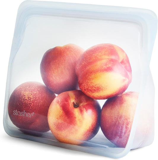 Stasher Premium Silicone Reusable Food Storage Stand-Up Mid Bag, Clear, Microwave, Sous Vide