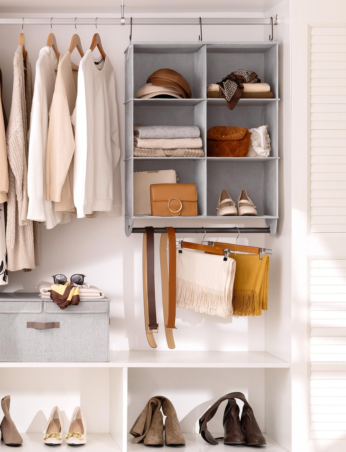 StorageWorks Hanging Closet Organizer with Metal Rod, 6-Section Closet Organizers and Storage
