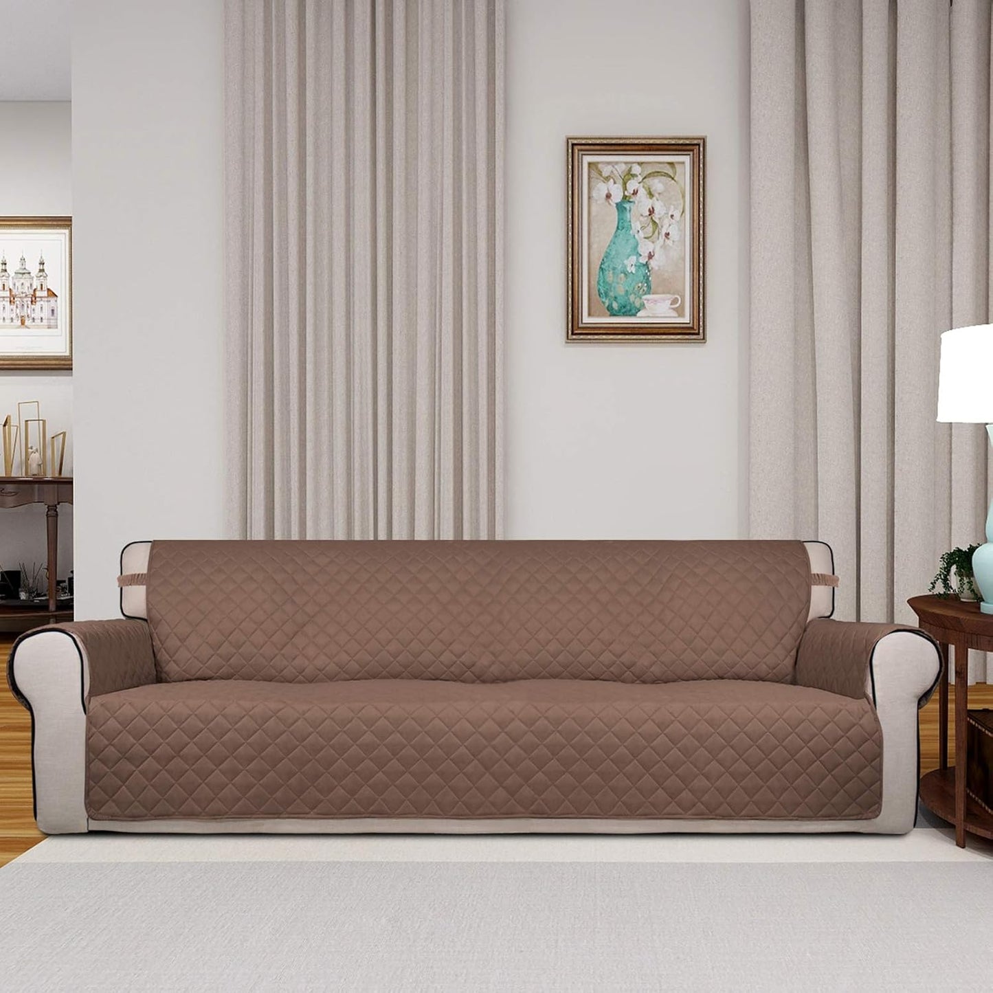 PureFit Reversible Quilted Sofa Cover, Water Resistant Slipcover Furniture Protector, Washable