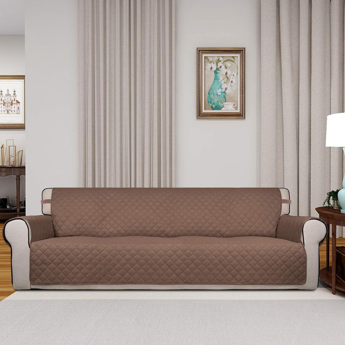 PureFit Reversible Quilted Sofa Cover, Water Resistant Slipcover Furniture Protector, Washable
