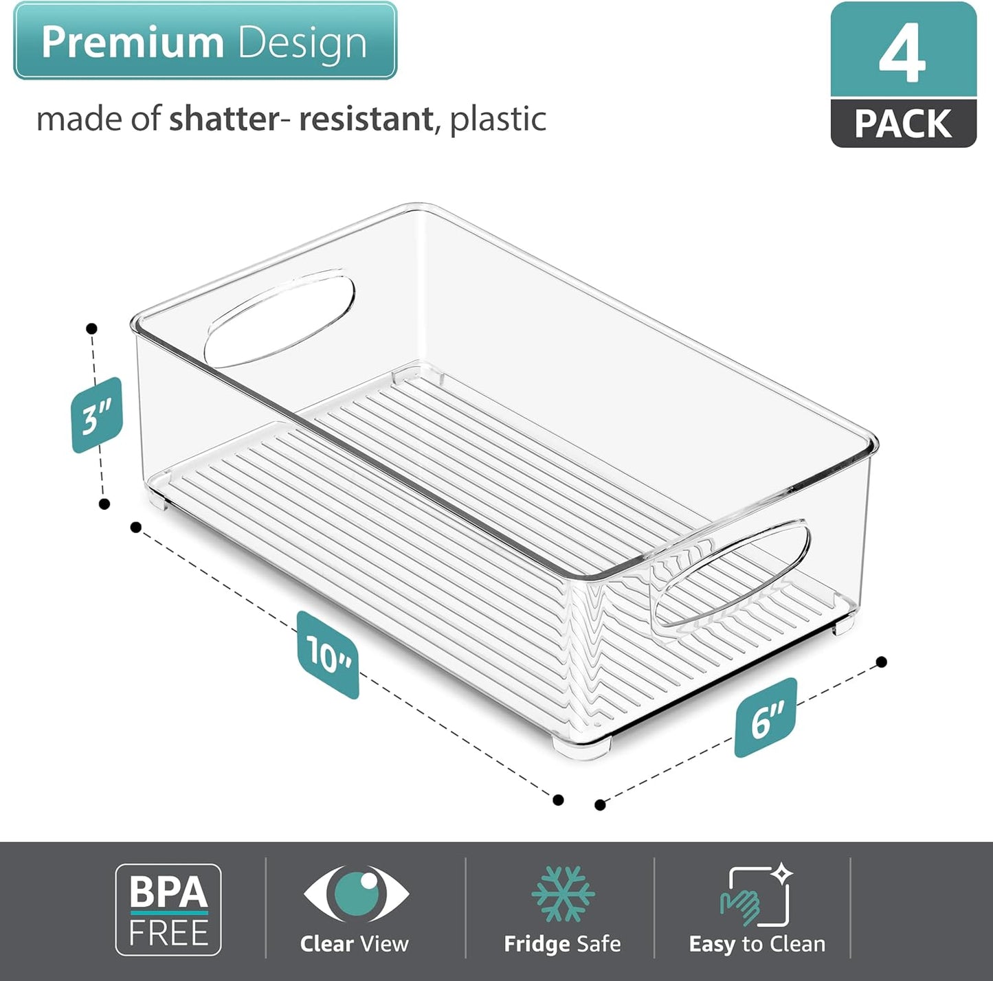 Sorbus Stackable Refrigerator Organizer Bins - Clear Storage Bins for Kitchen Pantry, Freezer &