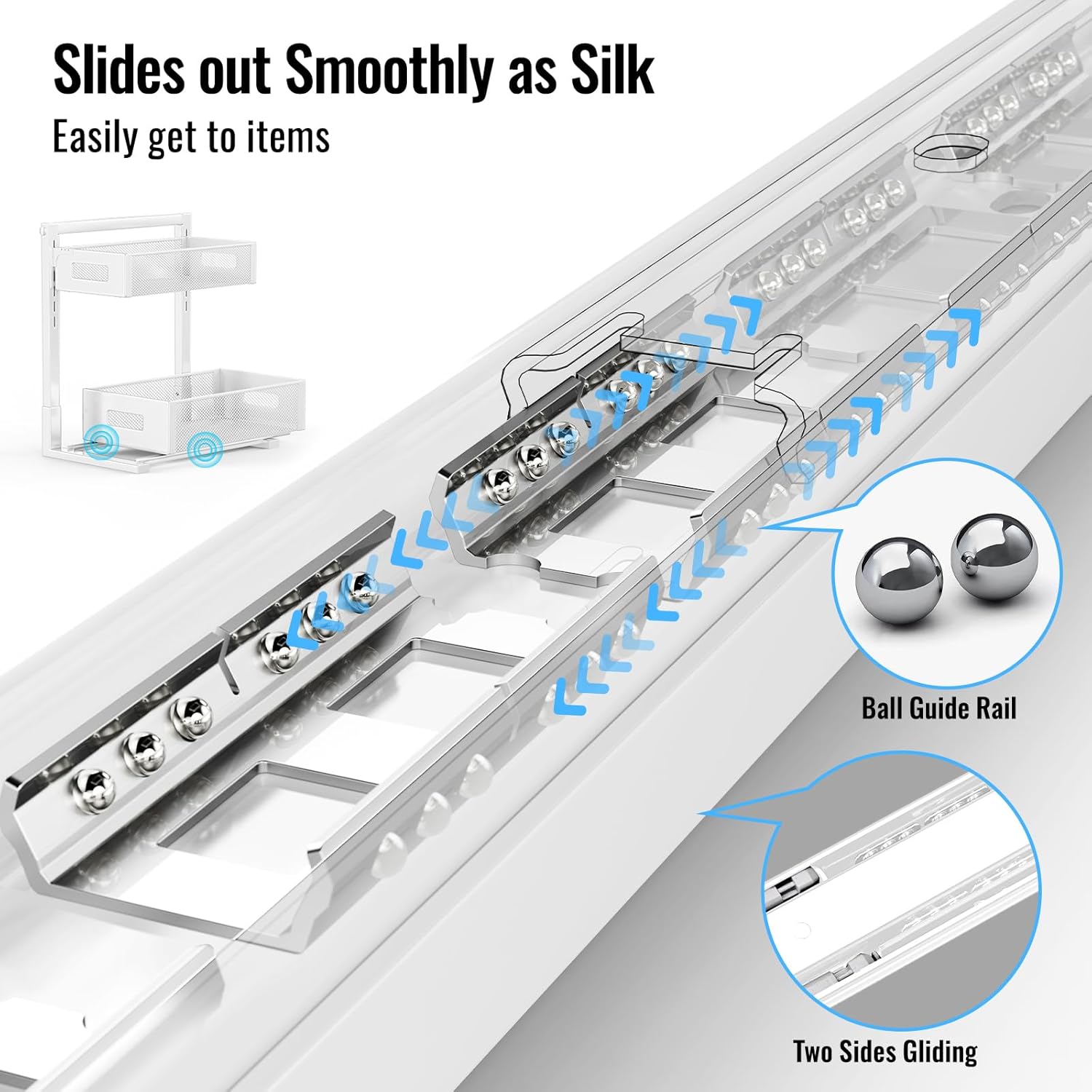 Full Metal Under Sink Organizer, Pull Out Cabinet Organizers and Storage, Silk-Smooth Sliding