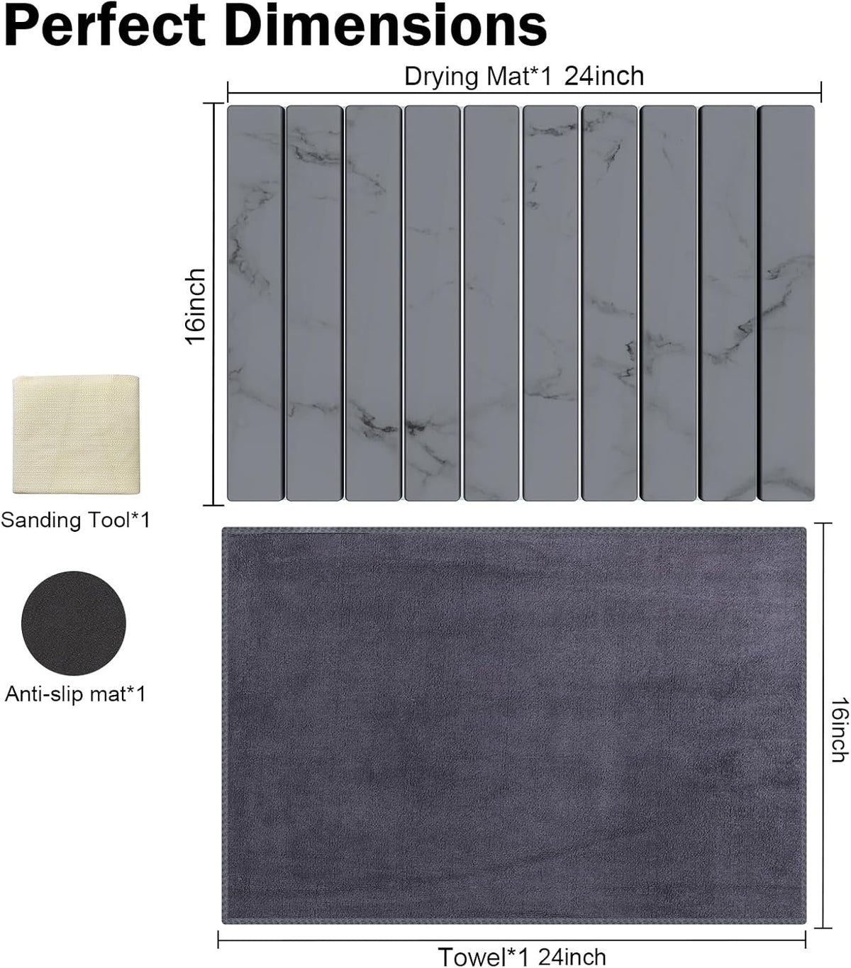 Stone Dish Drying Mat for Kitchen Counter,24"(L)×16"(W) Collapsible Fast-Drying Diatomaceous Earth