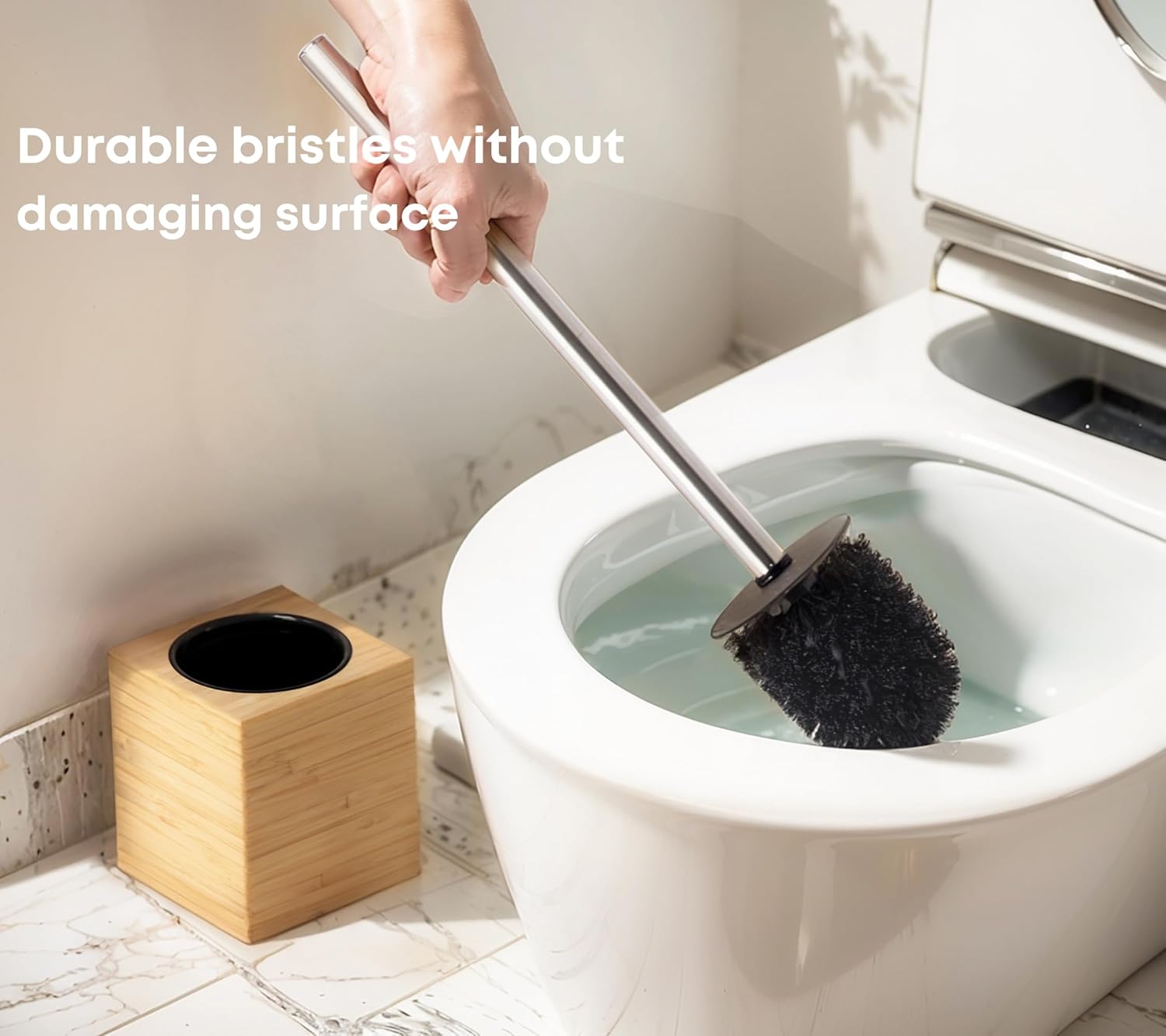 Toilet Bowl Brush Holder with Bamboo and Stainless Steel for Durable Use, Toilet Scrubber Brush