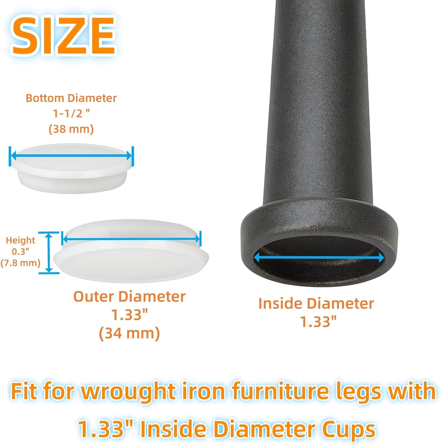Wrought Iron Patio Furniture Feet Caps - Furnigear 1.33" Round Plastic Outdoor Chair Leg Caps