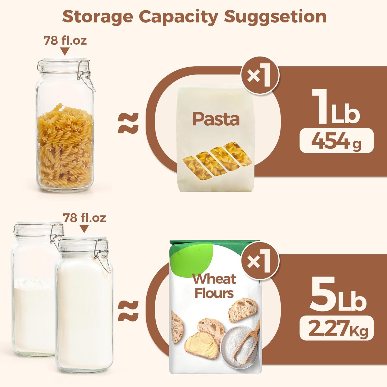 ComSaf Airtight Glass Jars with Lids 78oz Set of 3, Food Storage Canister Square - Storage