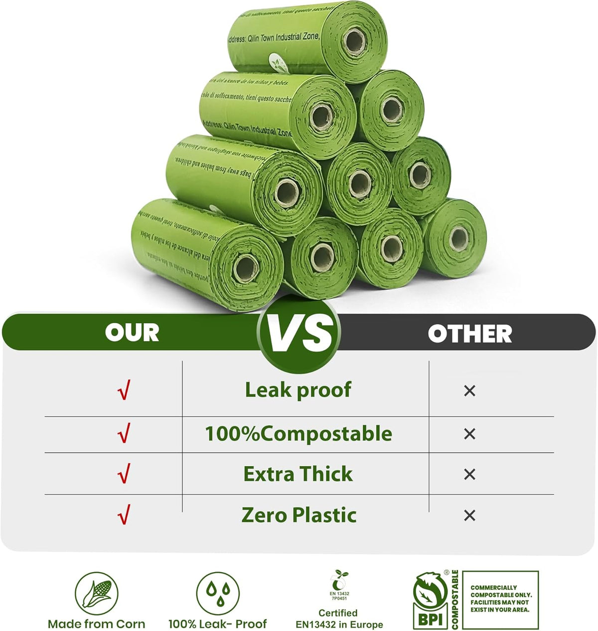 Certified Compostable Dog Poop Bags-270Bags 18Rolls, Poop Bags for Dogs Made of Cornstarch - ASTM