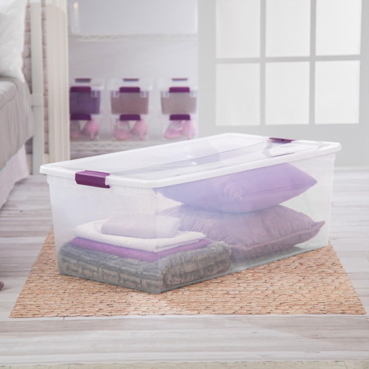 Sterilite 4-Pack 110 Quart ClearView Latch Box, Stackable Organizer Bins with Latching Lids - Clear