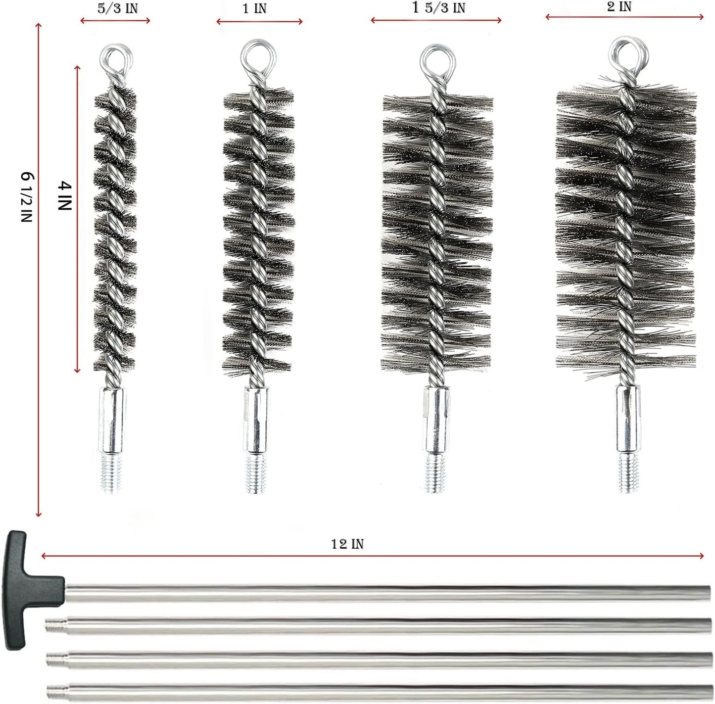 50 in Pipe Cleaning Brush Set with Stainless Steel Bristles, Wire Brush with 4pcs Galvanized Rod