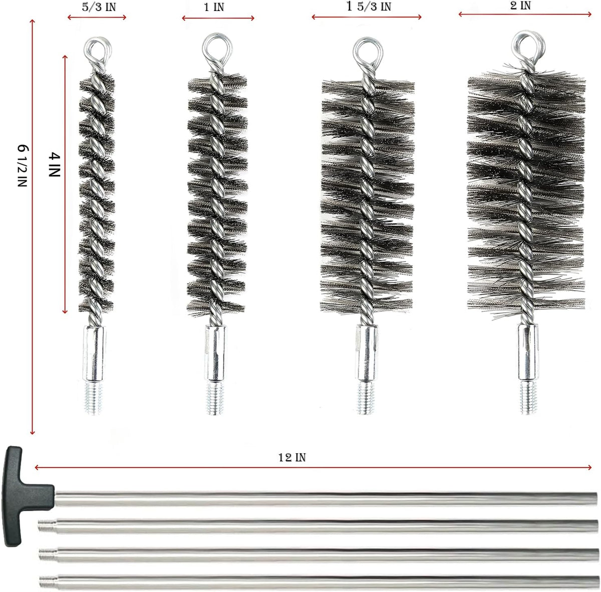 50 in Pipe Cleaning Brush Set with Stainless Steel Bristles, Wire Brush with 4pcs Galvanized Rod