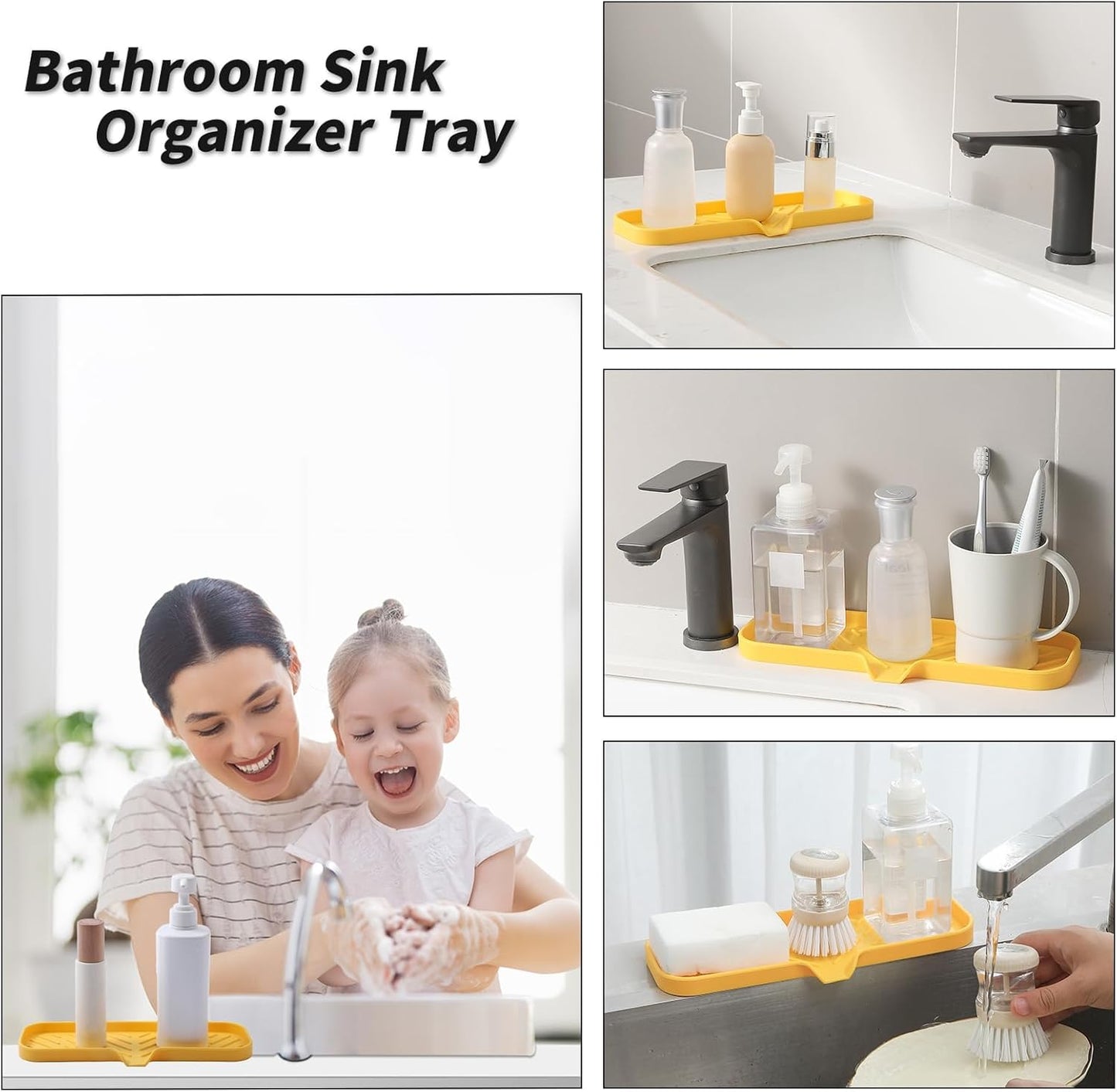 Silicone Bathroom Soap Dishes with Drain Spout-Bathroom and Kitchen Sink Organizer,Sponge