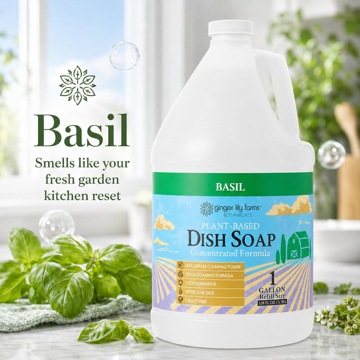 Ginger Lily Farms Botanicals Plant-Based Liquid Dish Soap, Concentrated Formula with Max Grease