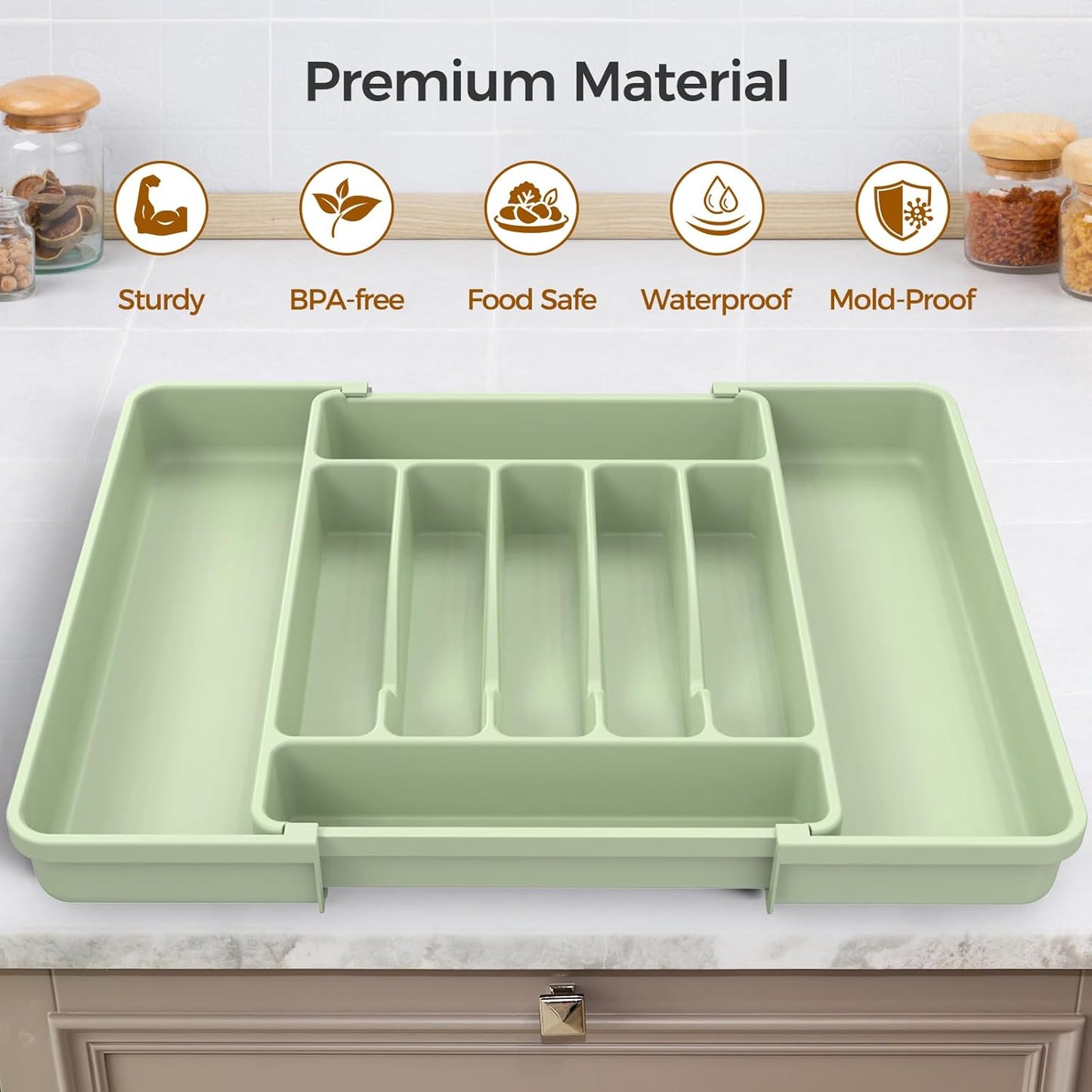 Extra Large Expandable Silverware Organizer, BPA-Free Food-Safe Cutlery Flatware Organizer, Kitchen
