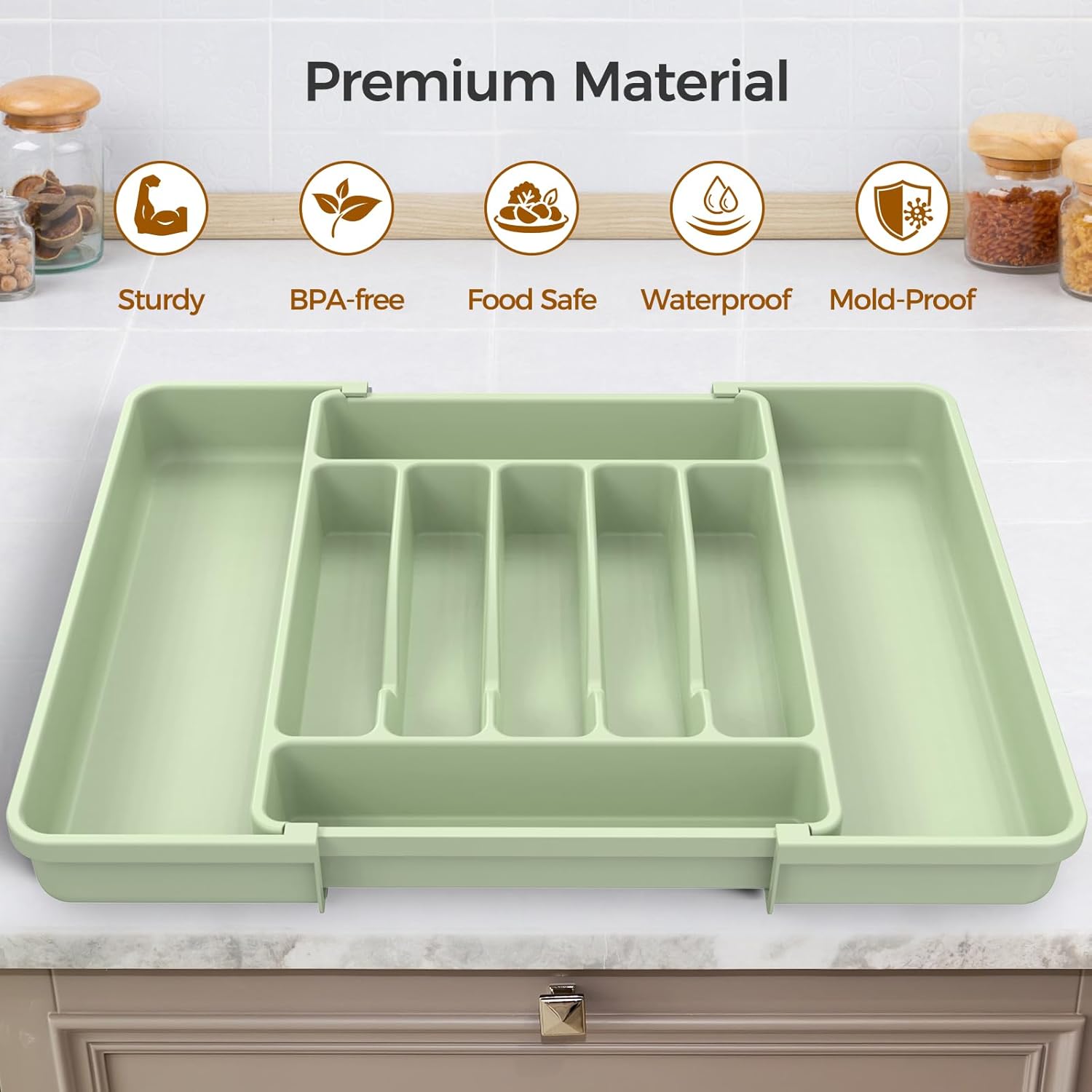 Extra Large Expandable Silverware Organizer, BPA-Free Food-Safe Cutlery Flatware Organizer, Kitchen