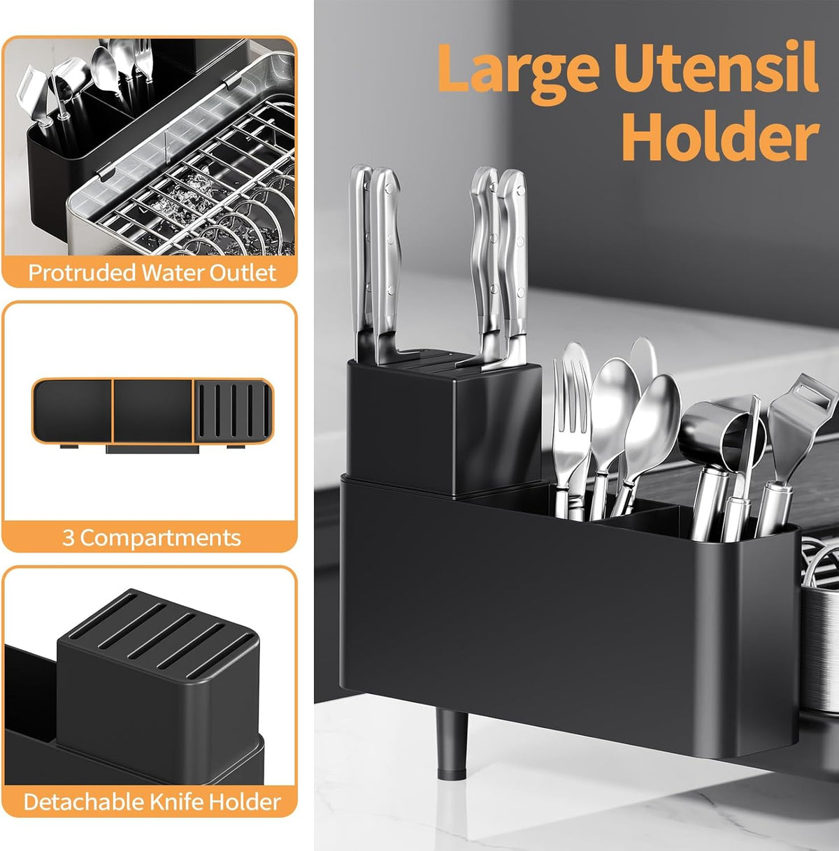 Expandable Dish Drying Rack for Kitchen Counter, 304 Stainless Steel Dish Rack, Multi-Function Dish
