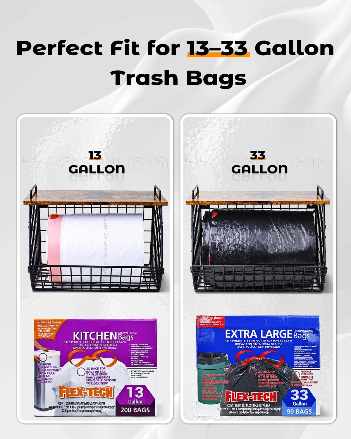 Extra Large Trash Bag Holder Under Sink, Wall Mounted Garbage Bag Dispenser Roll Holder for 13/33