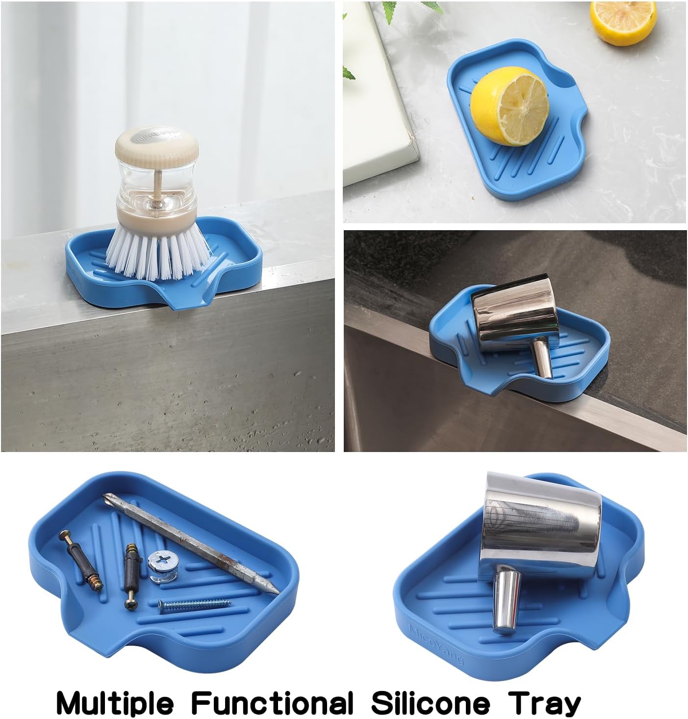 Silicone Bathroom Soap Dishes with Drain Spout-Bathroom and Kitchen Sink Organizer,Sponge