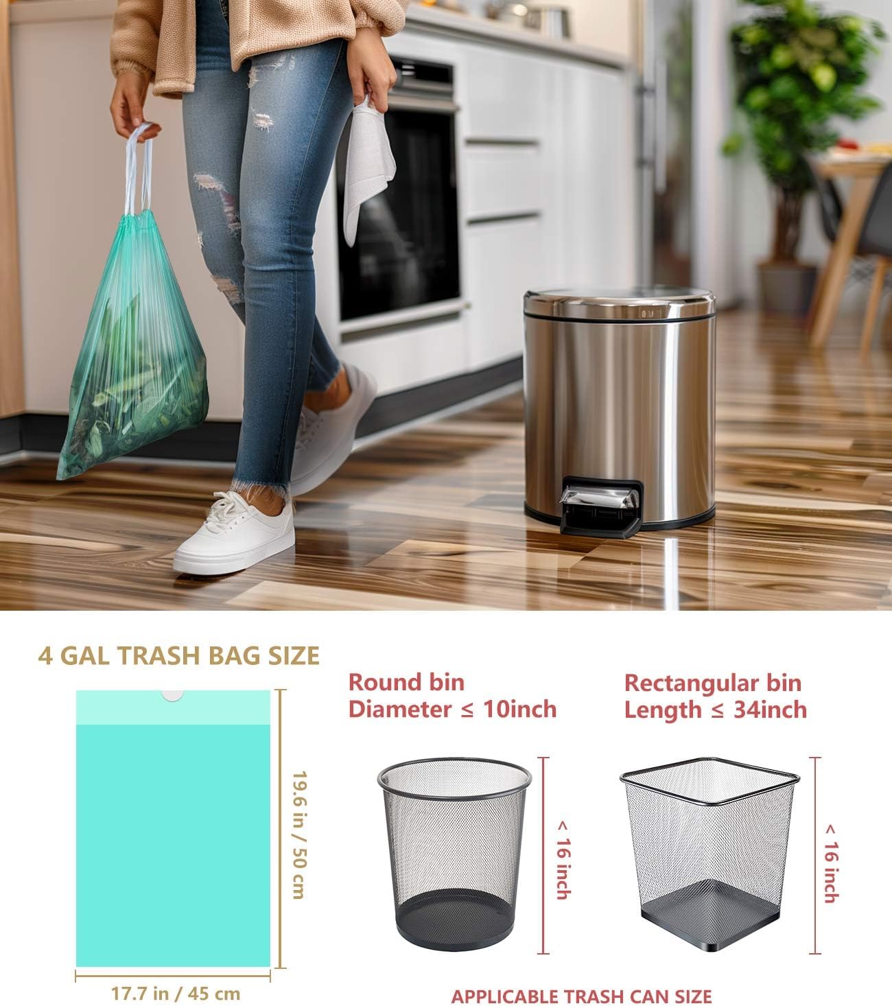 AYOTEE Compostable Trash Bags 4 Gallon Drawstring Trash Bags,100 Counts Ultra Strong Unscented