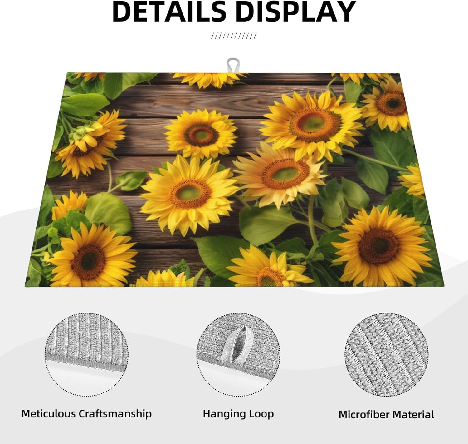 Sunflower Dish Drying Mat for Kitchen Counter Protector and Decoration Super Absorbent Double Sided