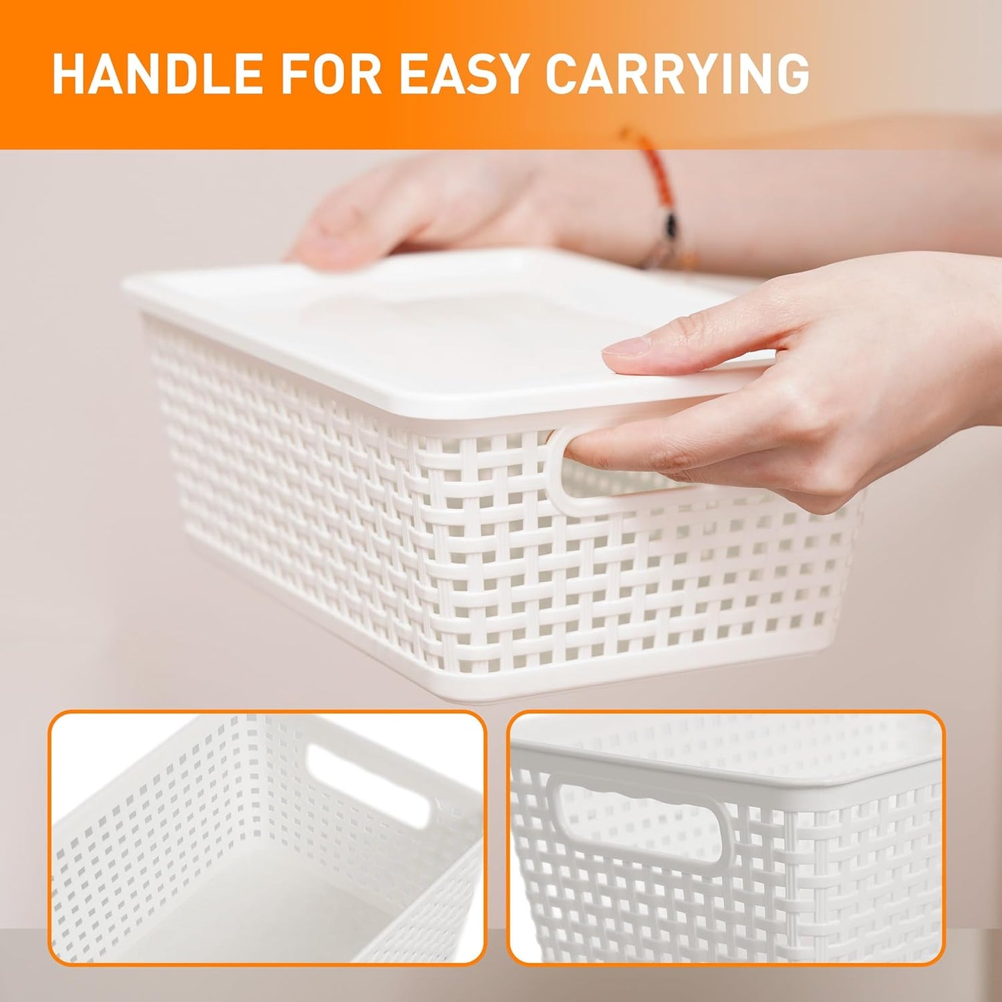 Plastic Storage Baskets With Lid, Storage Bins for Organizing, Stackable Decorative Containers for