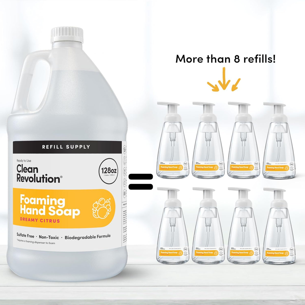 Clean Revolution Foaming Hand Soap Refill Supply Container, Ready to Use Formula, Dreamy Citrus
