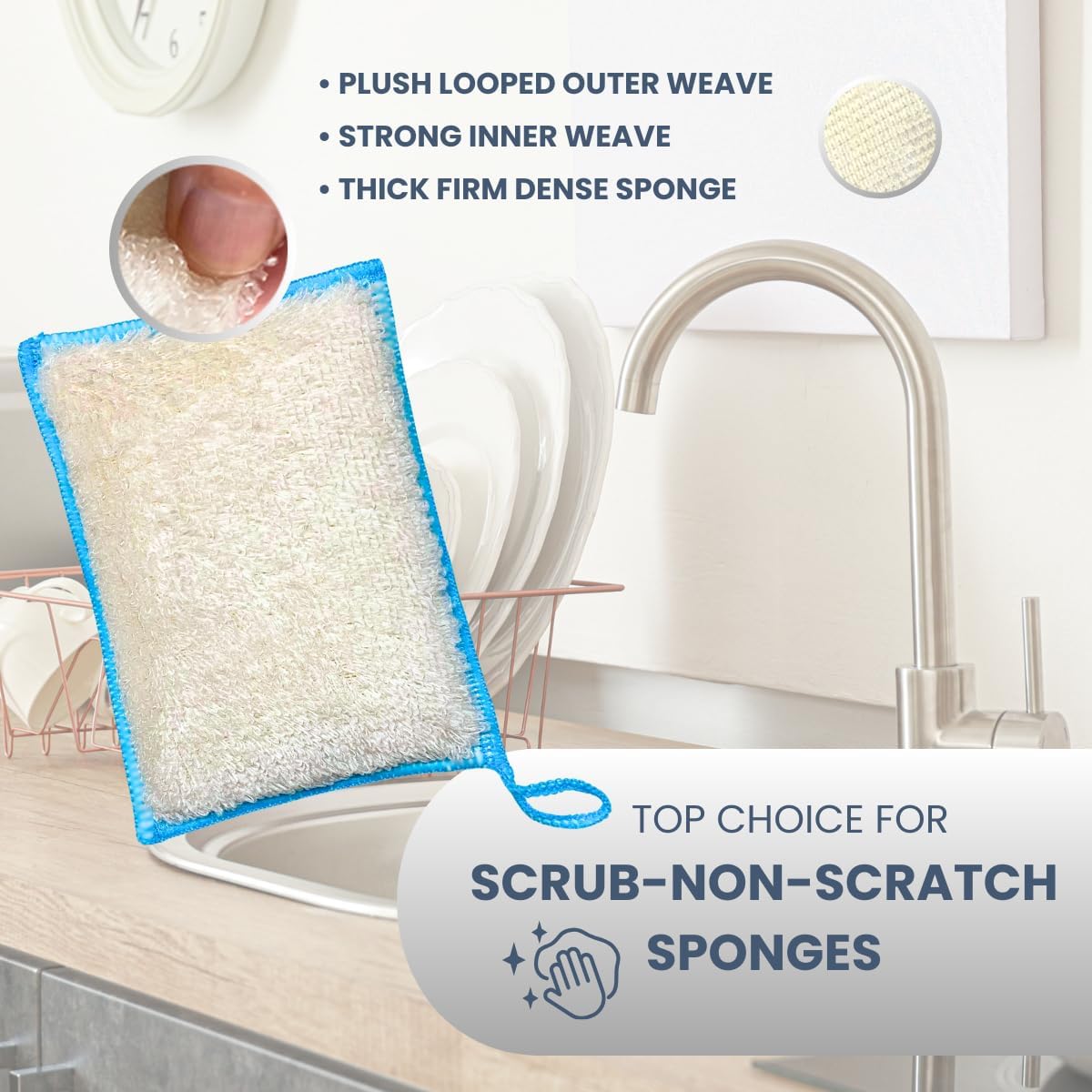 Whiffkitch Bamboo Fiber Kitchen Sponges – Washable Multicolor Non Scratch Dish Sponge Set for Sink