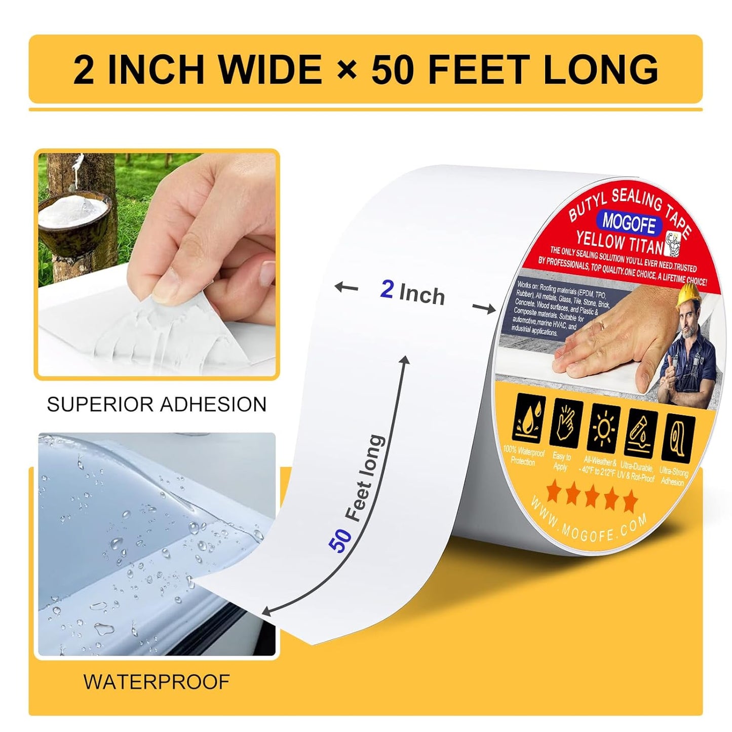 RV Roof Sealant Tape White, 2 Inch x 50 Feet RV Repair Roof Sealer Seal Tape UV-Resistant