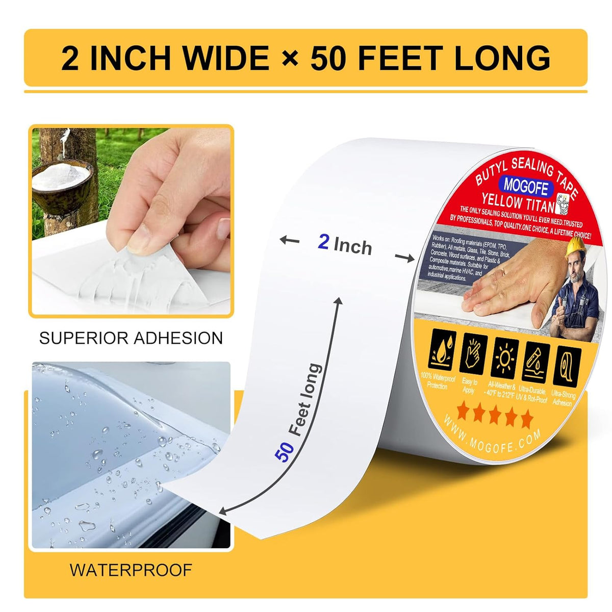 RV Roof Sealant Tape White, 2 Inch x 50 Feet RV Repair Roof Sealer Seal Tape UV-Resistant