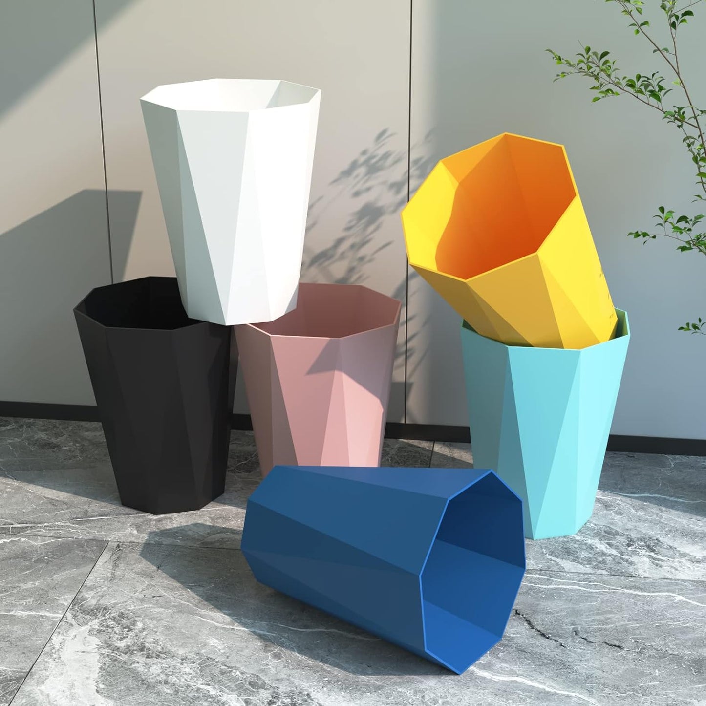 6pcs Trash Can Wastebasket Plastic 2.6 Gallon Garbage Can Container Rubbish Trash Bin Paper Basket