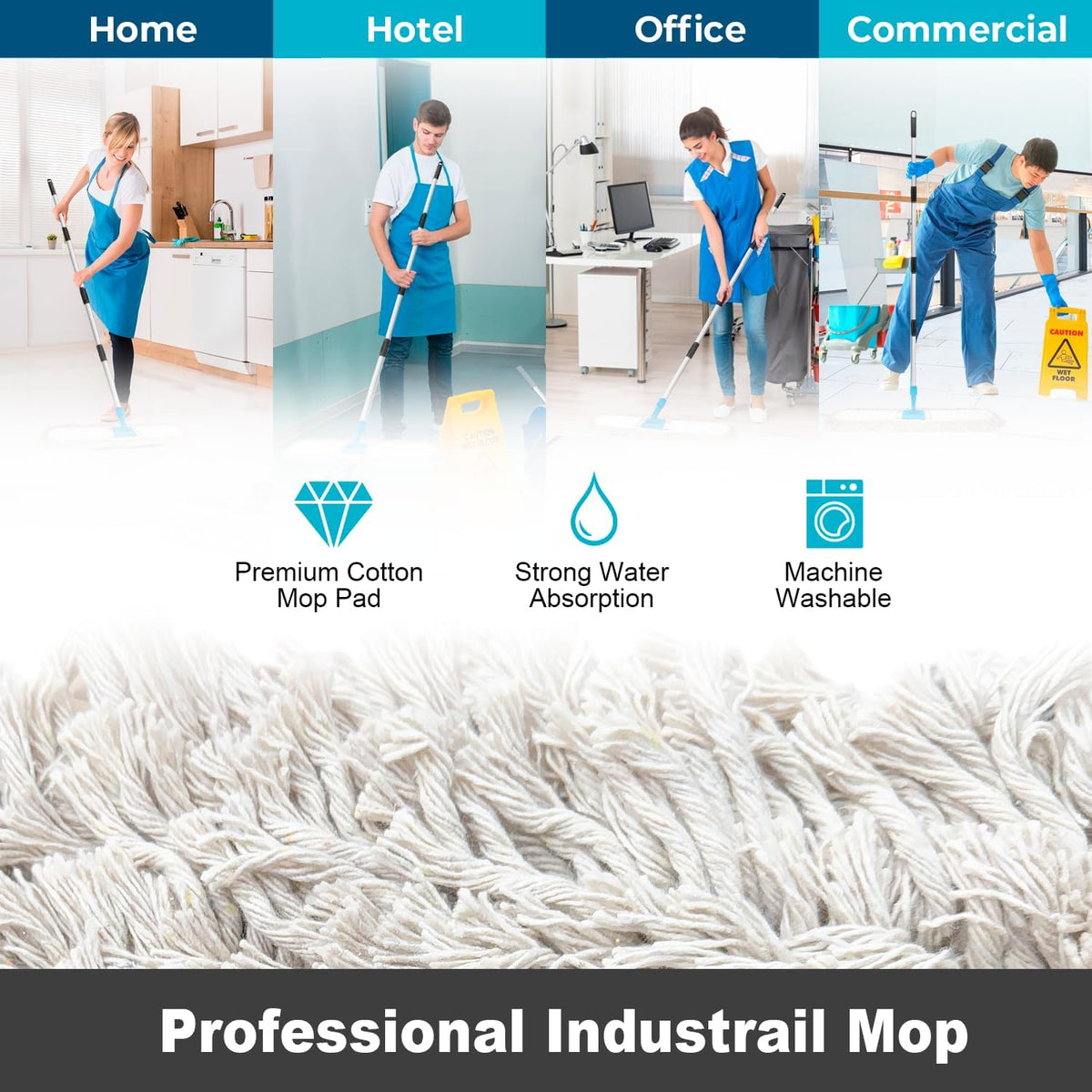 36” Commercial Dust Mop for Floor Cleaning, Industrial Dry Mop with Heavy Duty Long Handle, Large