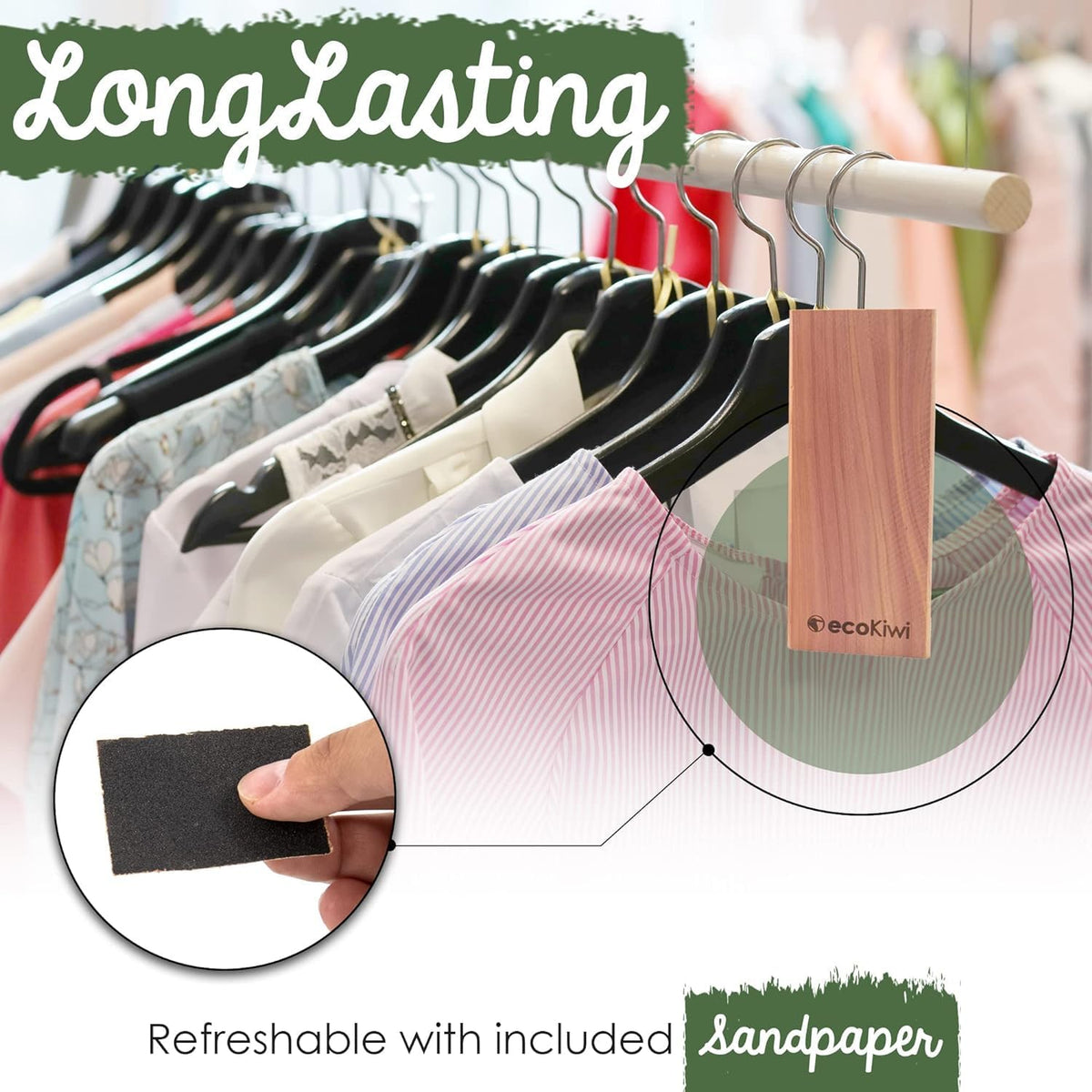 ecoKiwi Cedar Blocks for Clothes Storage - 20 Pack Hang Ups - 100% Natural Aromatic Cedar Planks