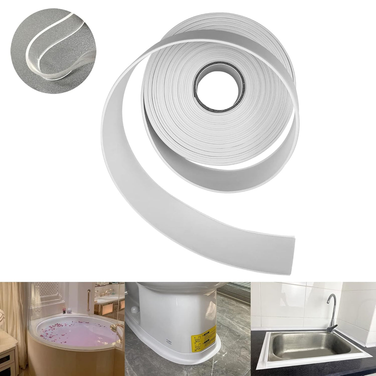 TOUSEA White Caulk Tape for Bathtub Self Adhesive,1.5" x 19.7Ft sealant Caulk Strip Caulking