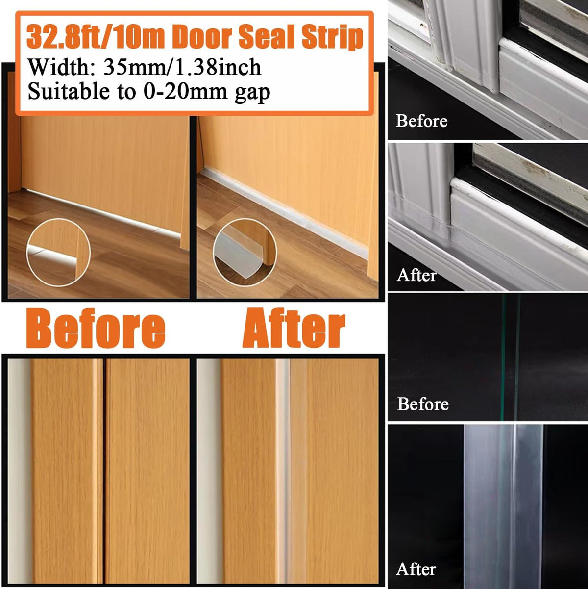 Upgraded 32.8FT Silicone Weather Stripping Door Seal, No Residue Glass Shower Door Seal Strip Under
