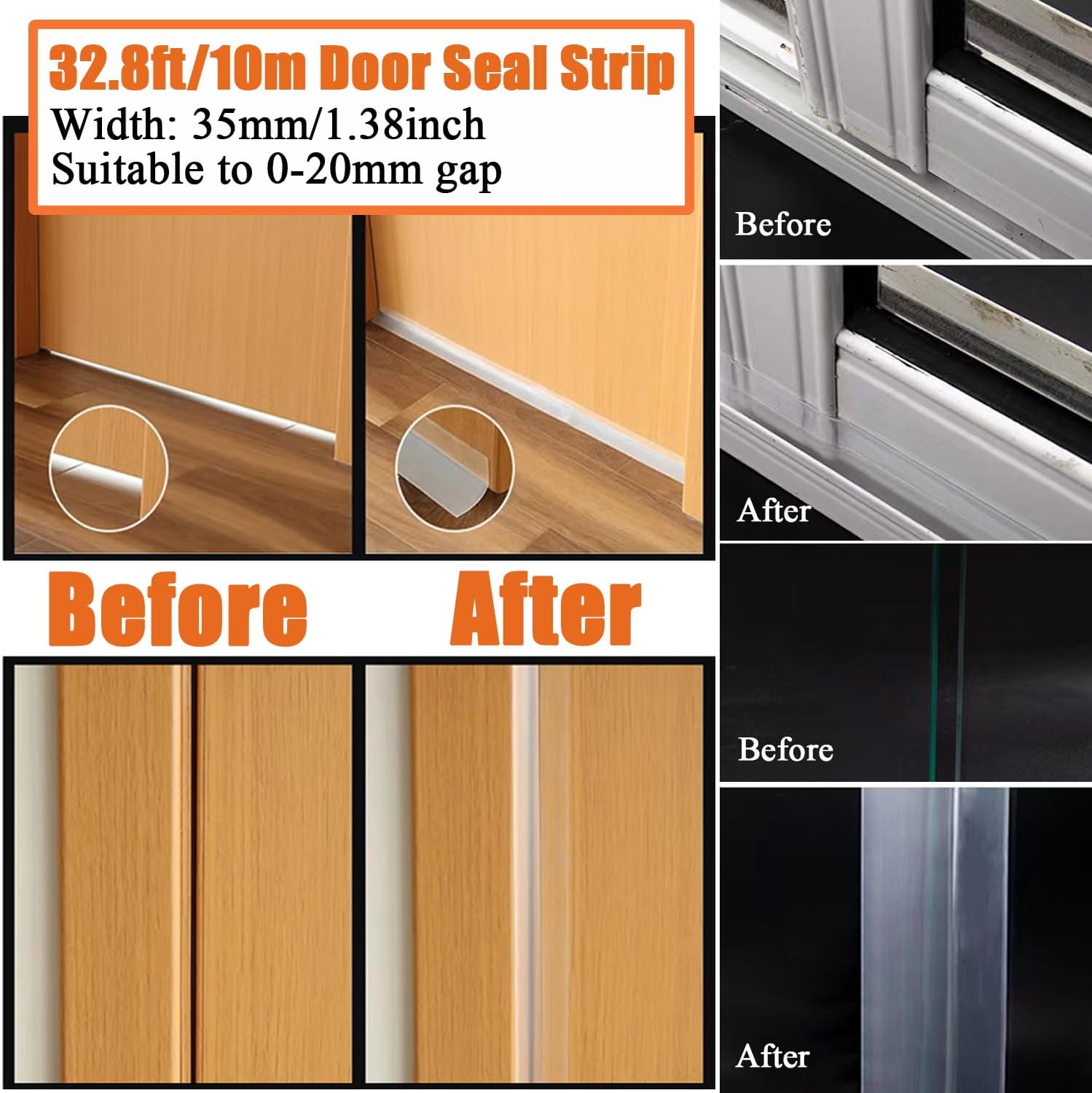 Upgraded 32.8FT Silicone Weather Stripping Door Seal, No Residue Glass Shower Door Seal Strip Under