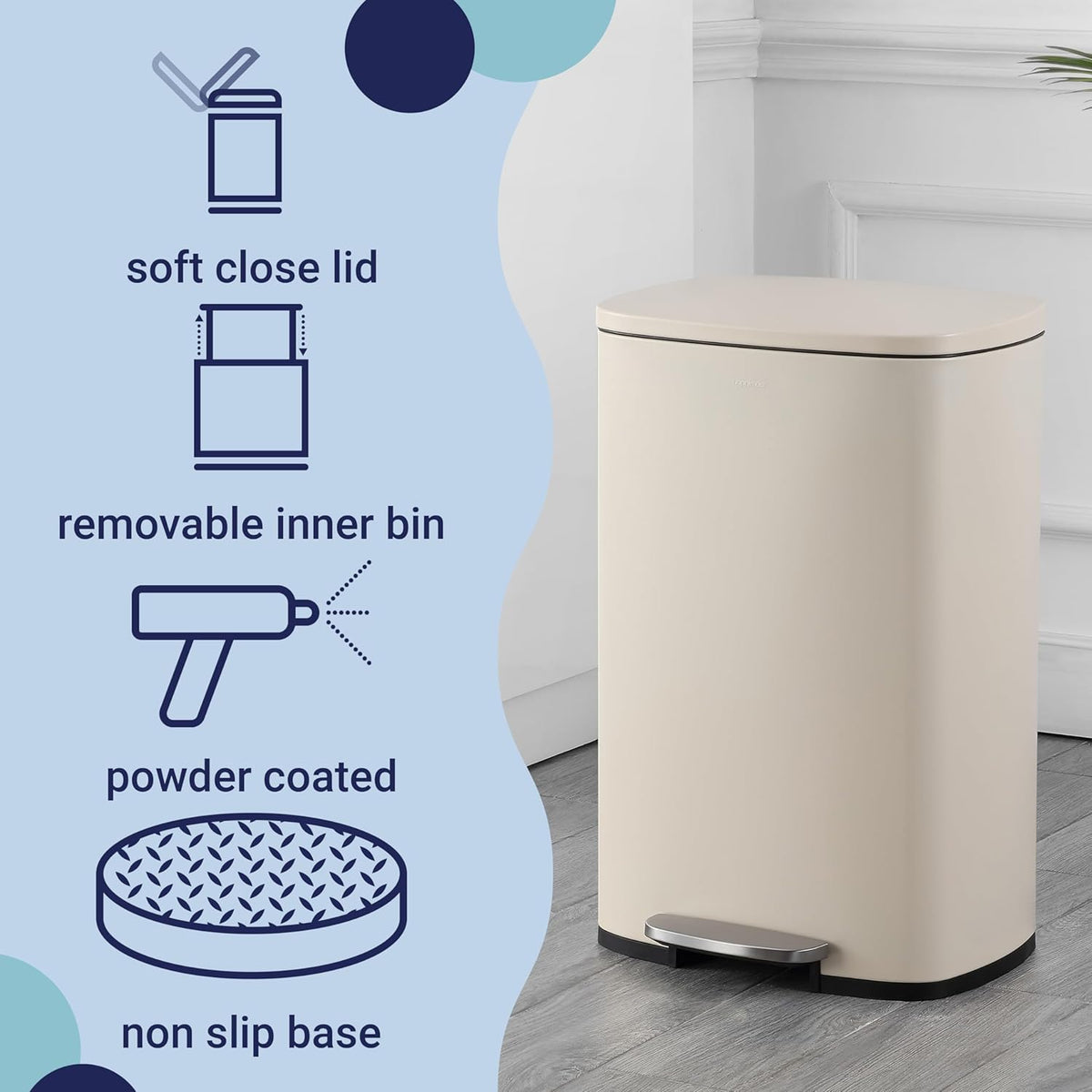 happimess HPM1006F Connor Rectangular 13-Gallon Trash Can with Soft-Close Lid and Free Mini Trash