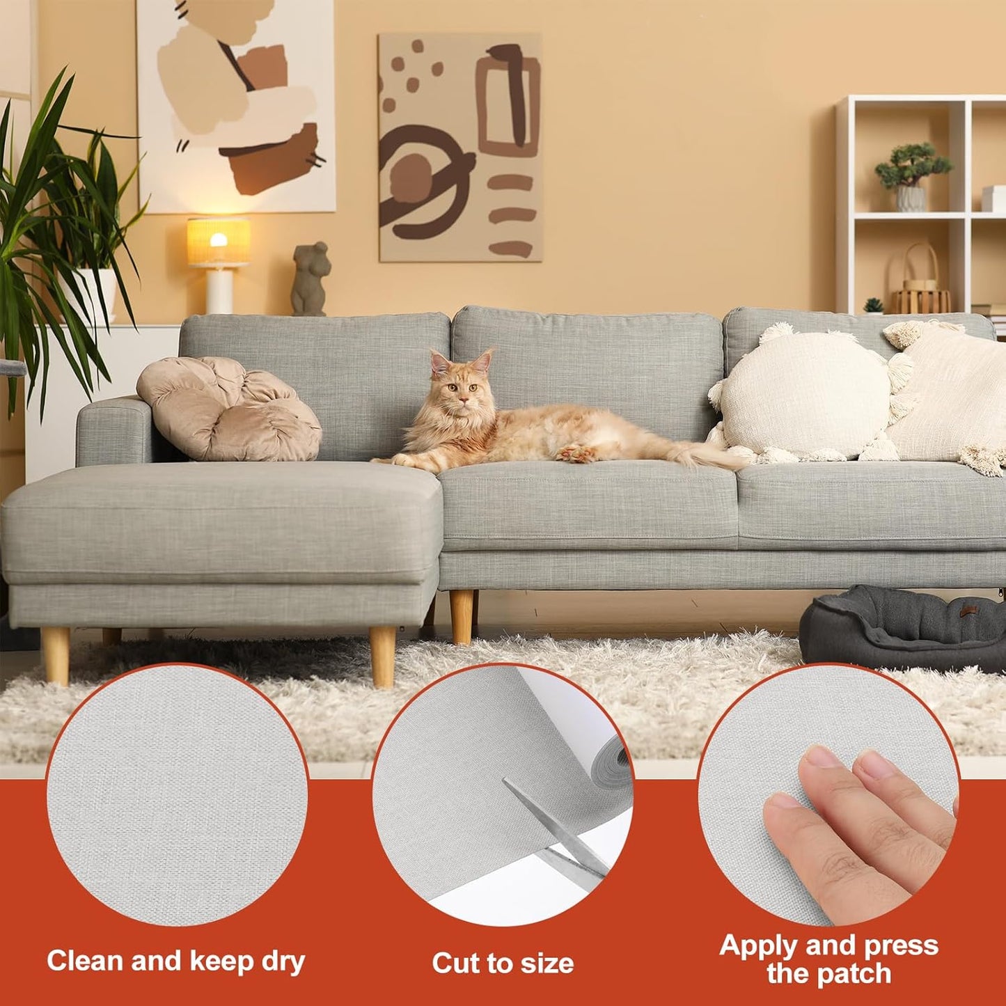 PATIKIL 70x4.4 Inch Linen Repair Tape, Repair Fabric Patch Self Adhesive Couch Patch Line Repair